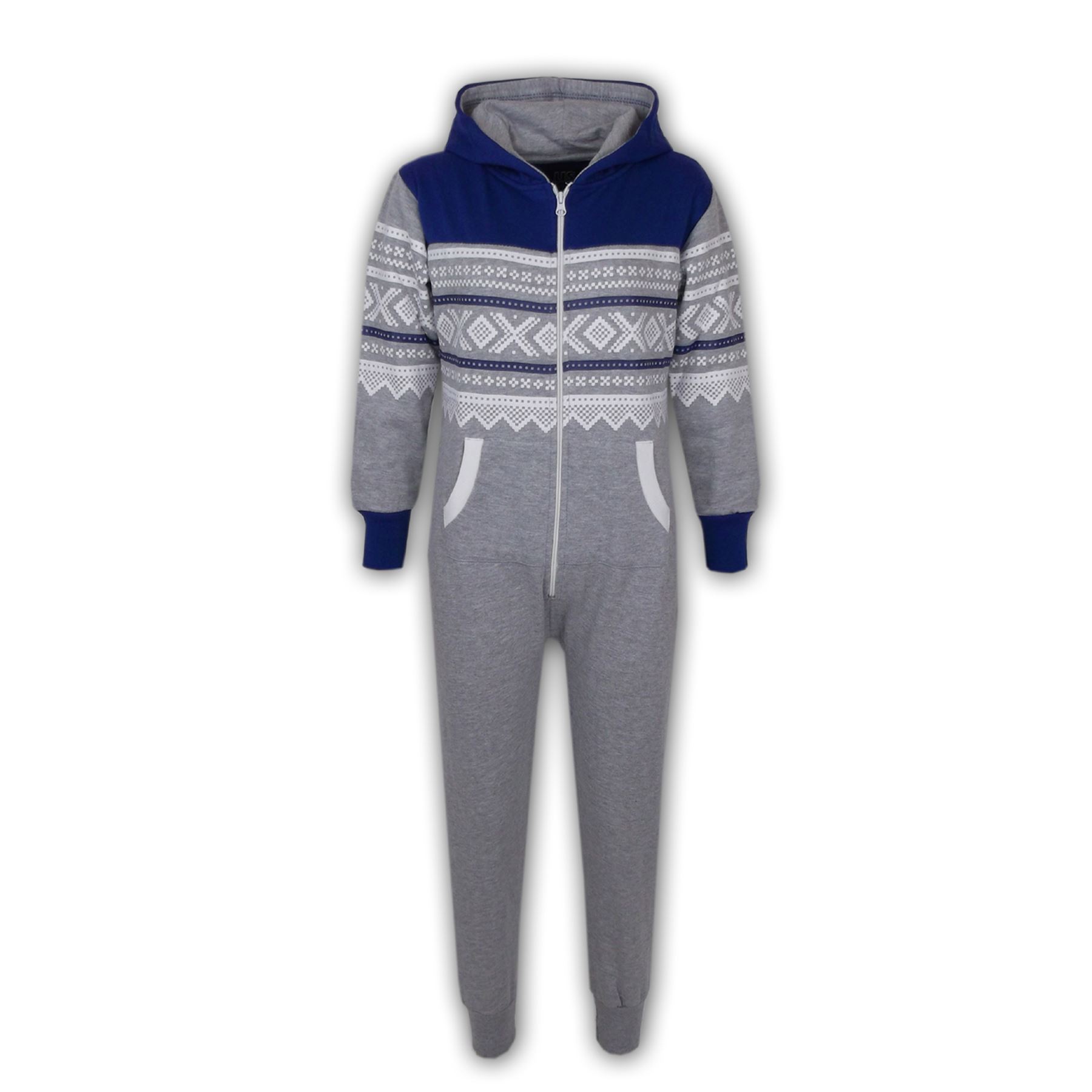 Kids Girls Boys Aztec Snowflake Print Hooded A2Z Onesie One Piece Jumpsuit - Picture 7 of 14