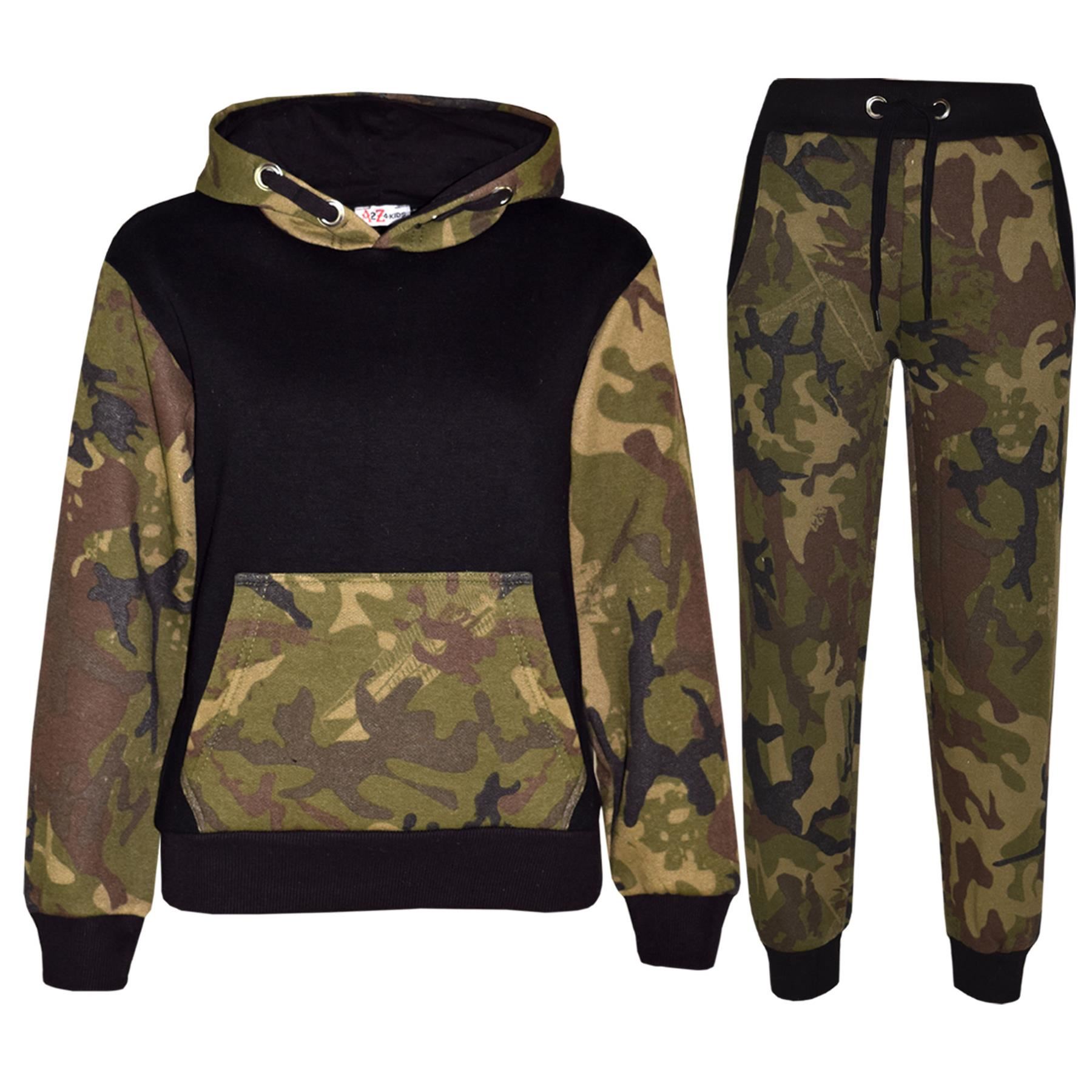 Kids Boys Girls Designer Camouflage Contrast Tracksuit Top & Bottom ...