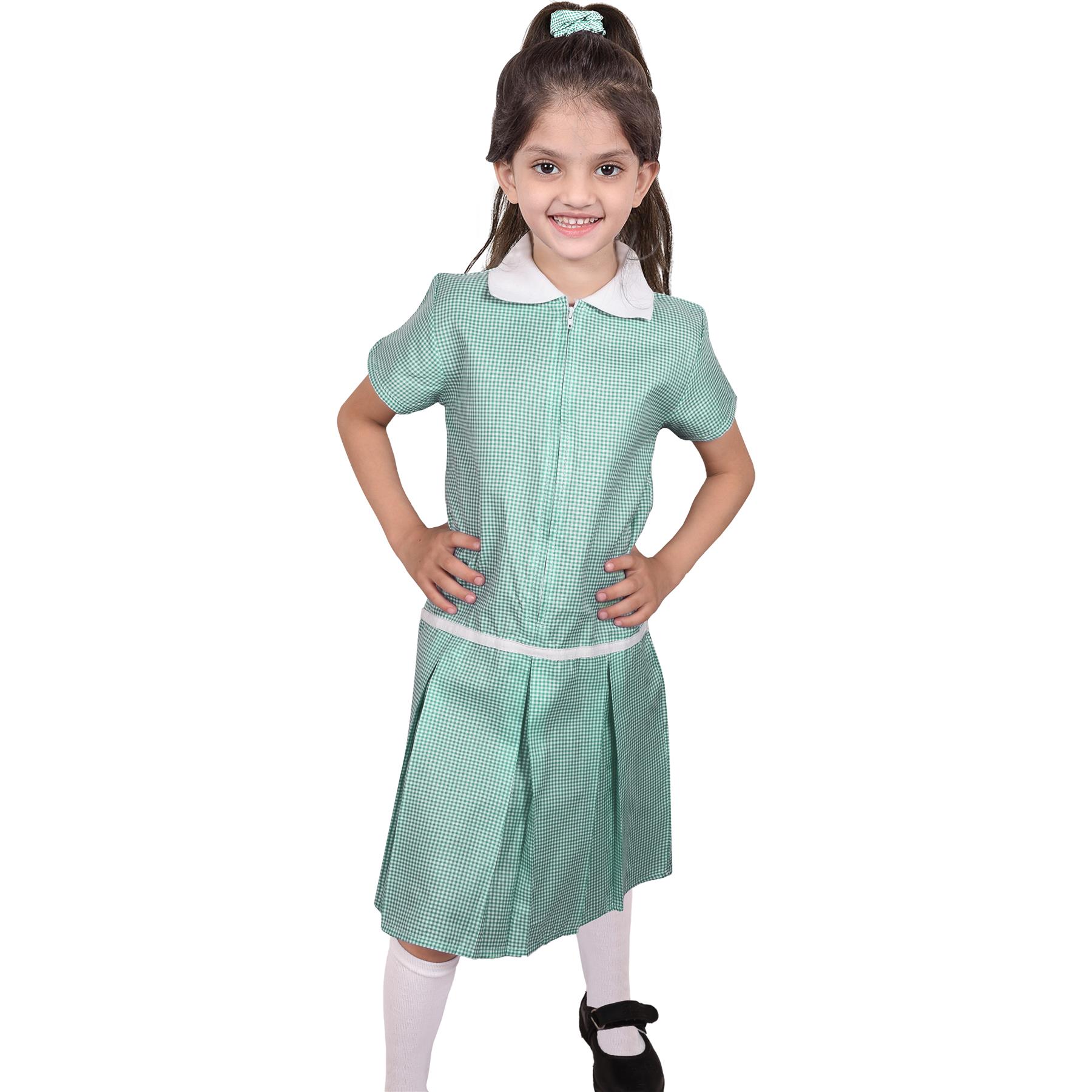 Kids Girls Gingham School Dress Zip Up Check Dresses With Matching Scrunchies - Picture 8 of 16