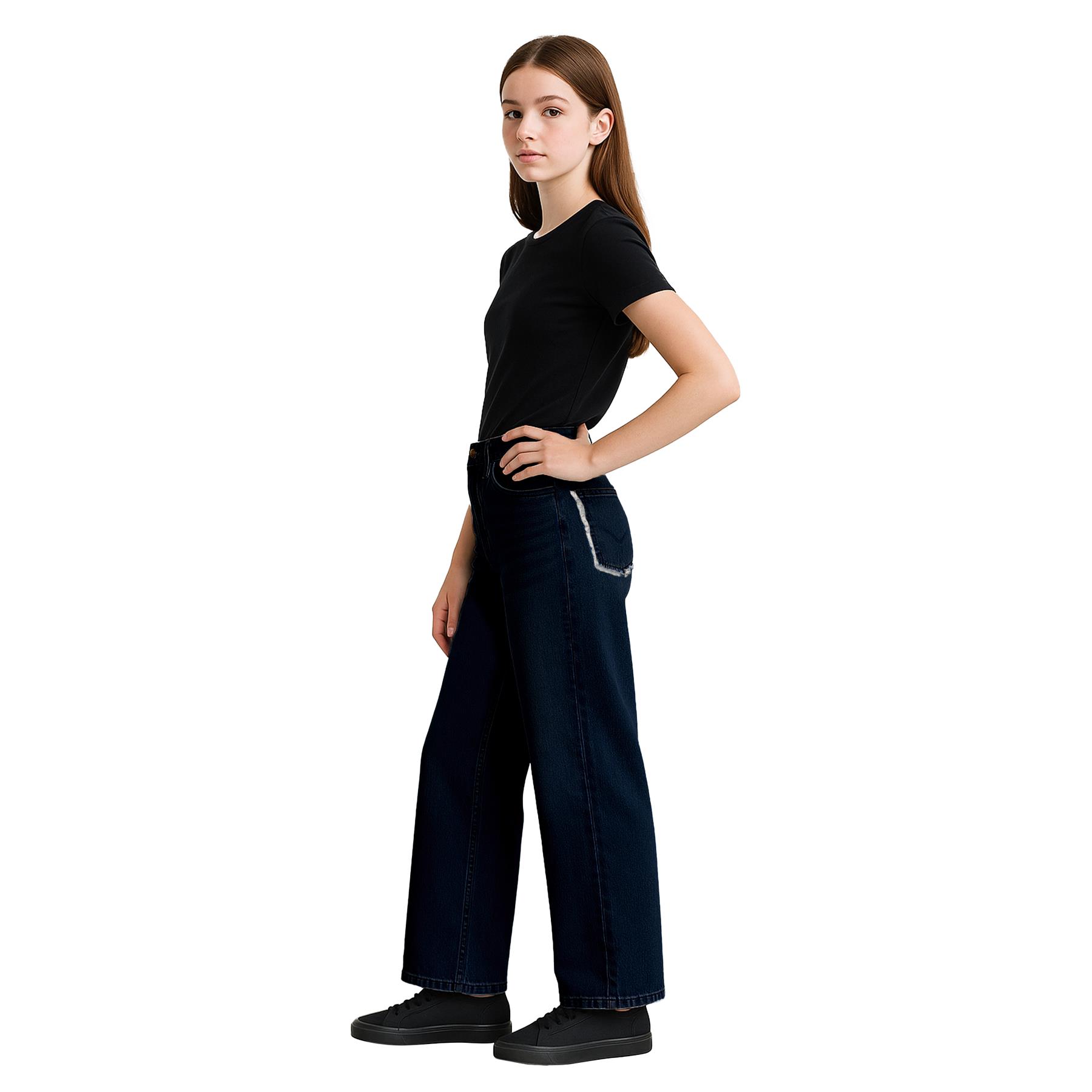 Kids Girls Relaxed Baggy Palazzo Jeans For Teens Flare Stretchy Denim Jeans - Picture 8 of 23