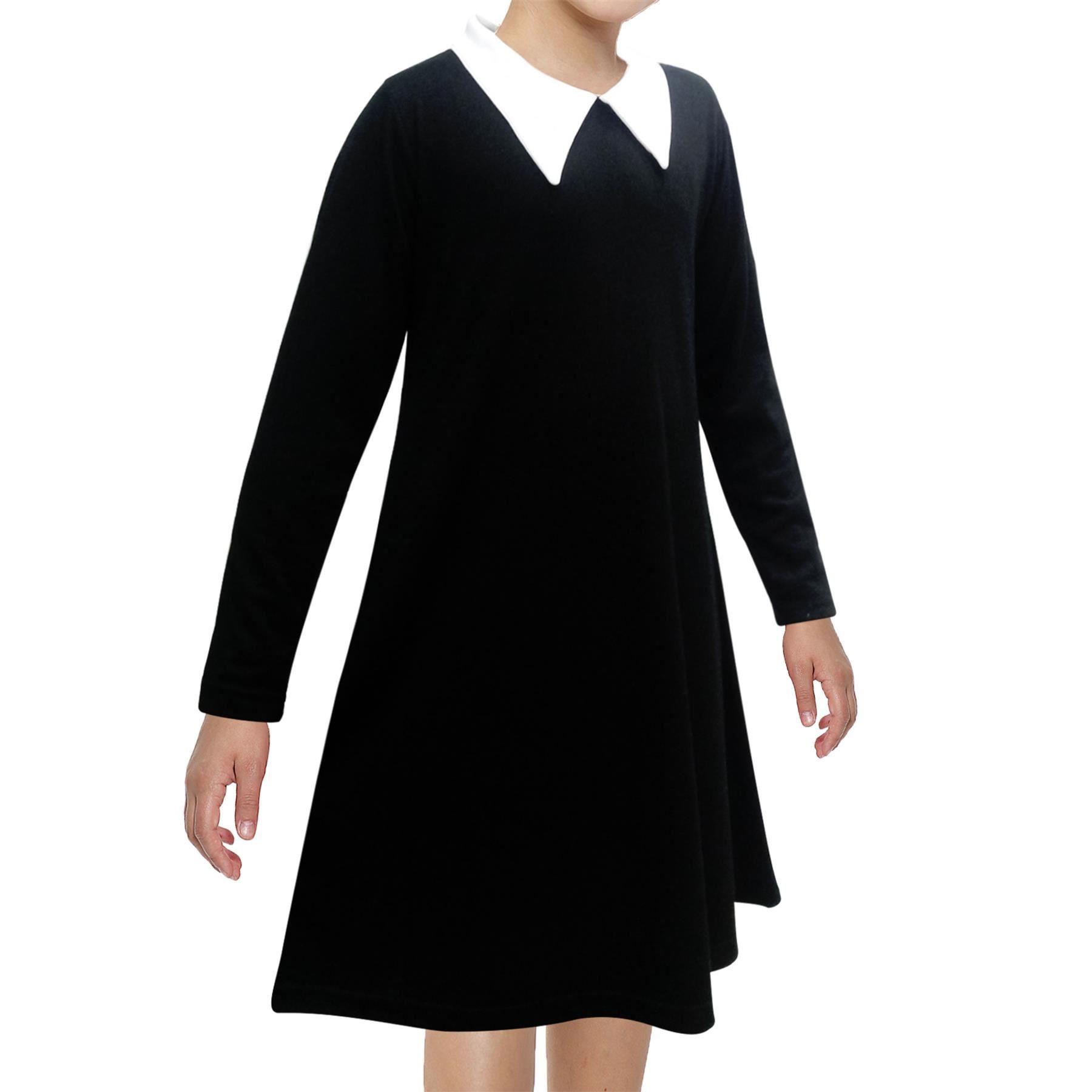 Kids Girls Halloween Swing Dress Peter Pan Collar Flared Skater Dresses 5-13Y - Picture 5 of 25