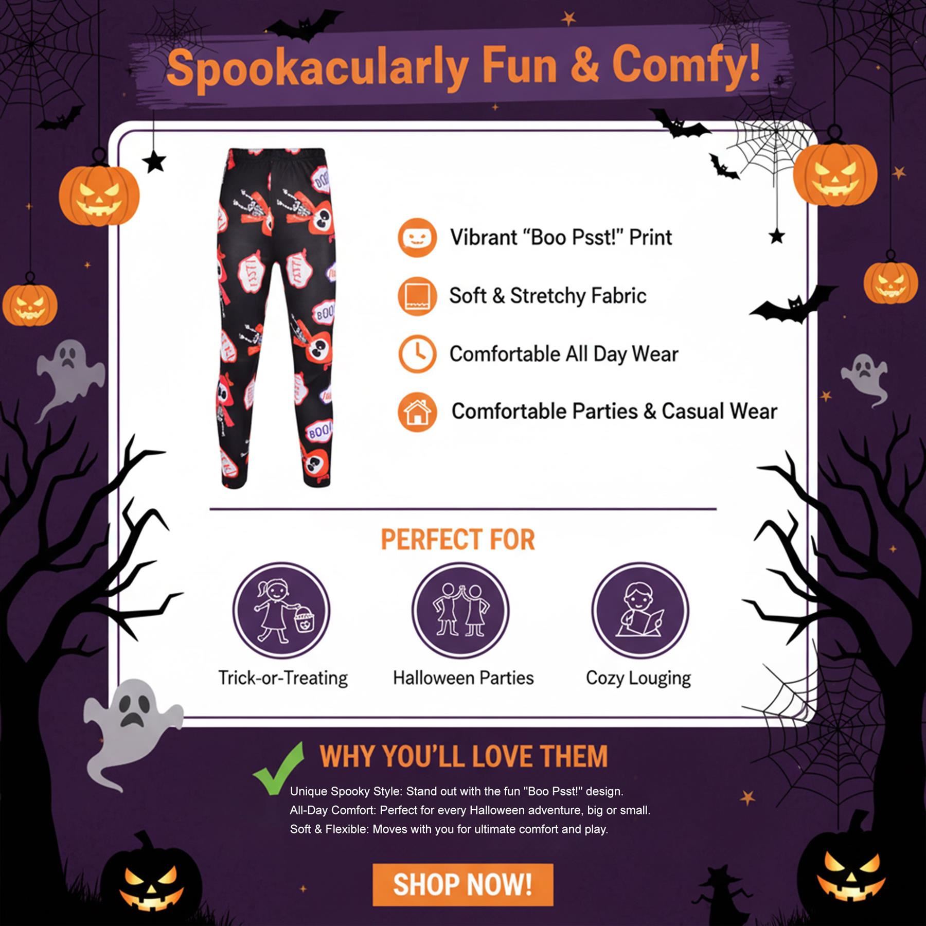 Niñas Halloween Leggings Telaraña Estampado Calavera Leggings Disfraz Elegante 3-13 Años - Imagen 9 de 43