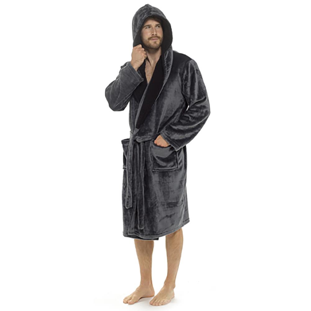 A2Z Mens Dressing Gown Super Soft Luxury Sherpa Hooded Flannel Fleece Bath Robe - Picture 7 of 8