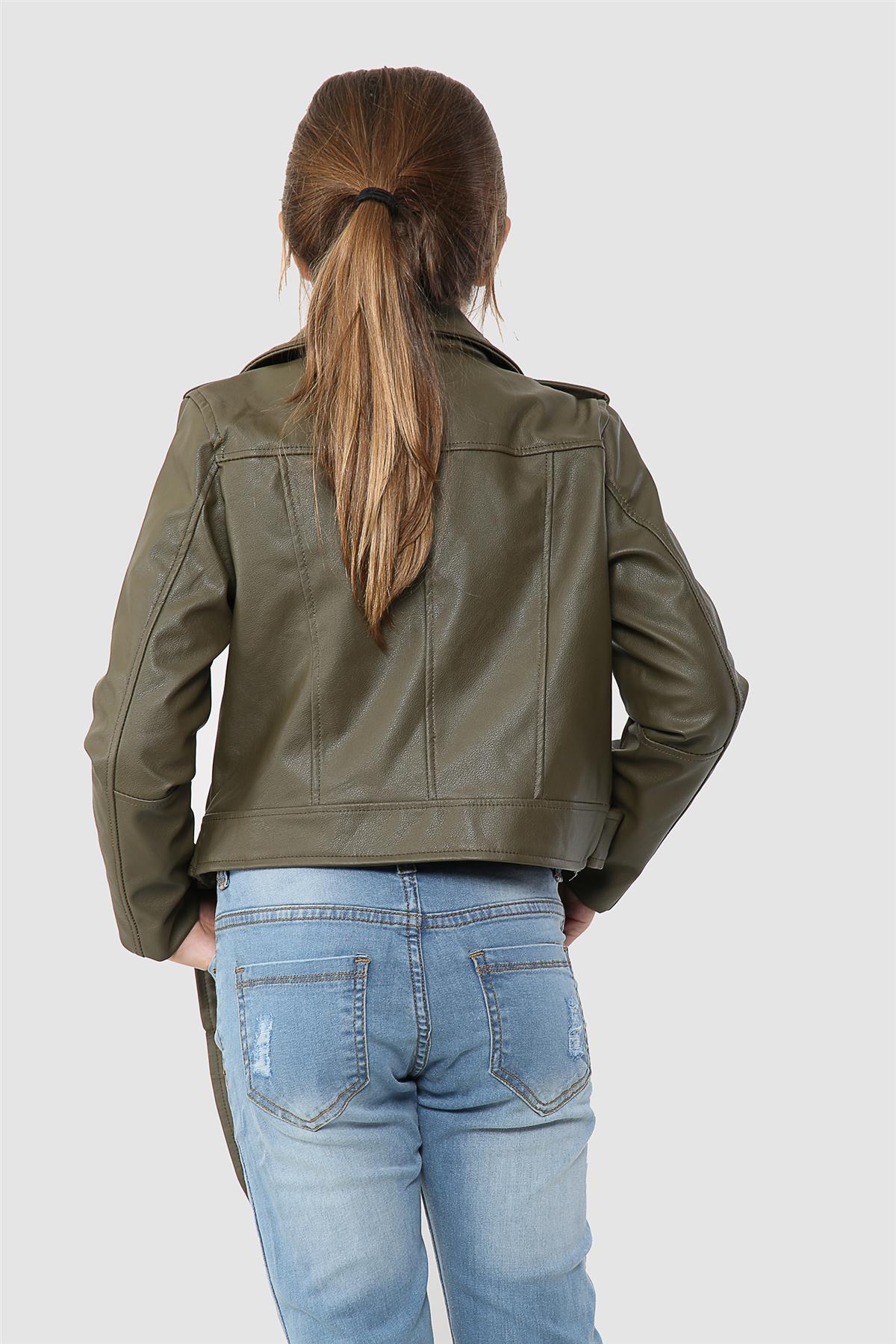 Kids Girls Jackets Designer's PU Leather Jacket Zip Up Biker Belted