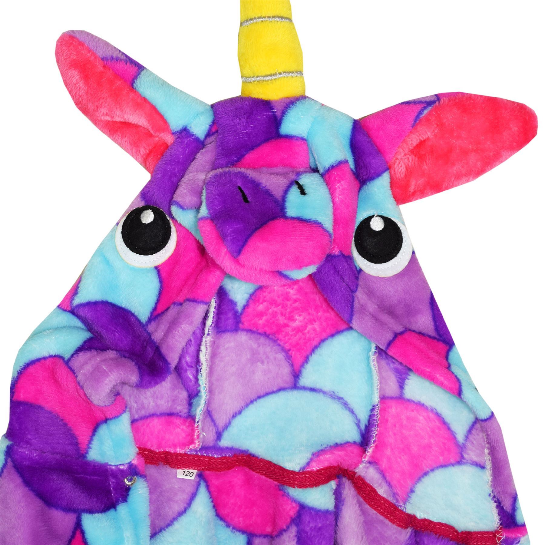 Girls Bathrobe 3D Animal Unicorn Purple Scales Fleece Dressing Gown Lounge Wear