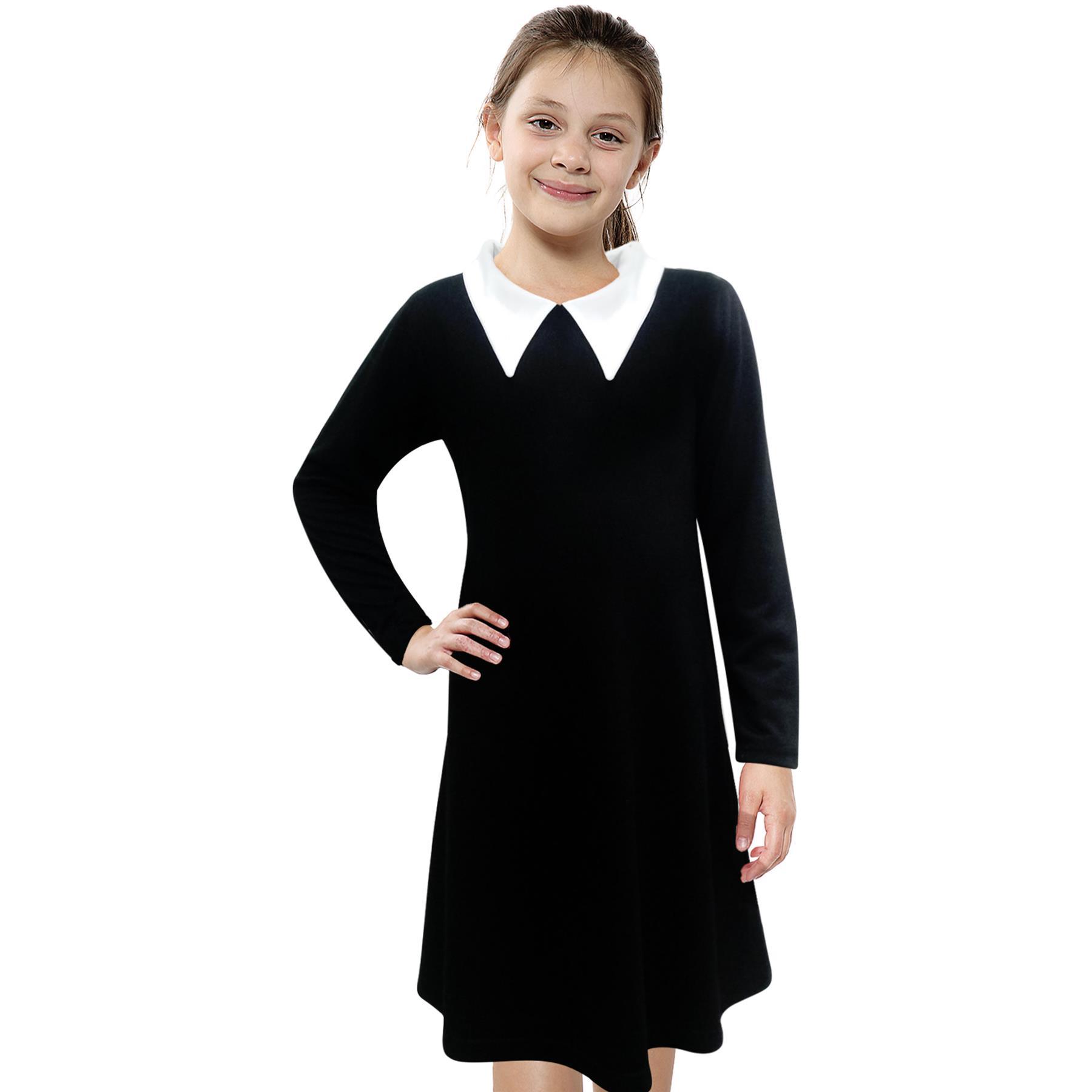 Kids Girls Halloween Swing Dress Peter Pan Collar Flared Skater Dresses 5-13Y - Picture 3 of 25