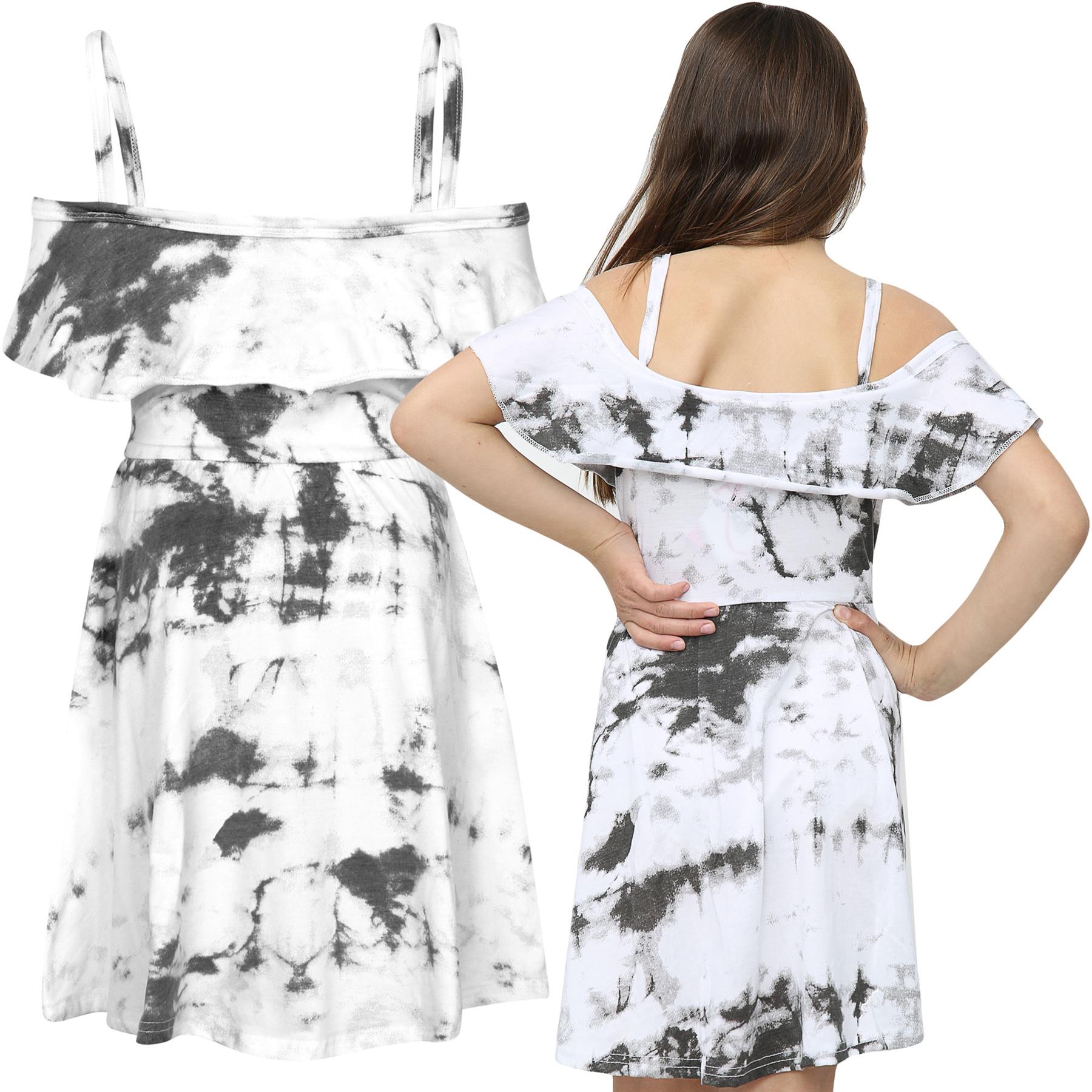 Girls Skater Dress Kids Plain Color Summer Party Off Shoulder Dresses 7-13 Yr - Picture 69 of 111