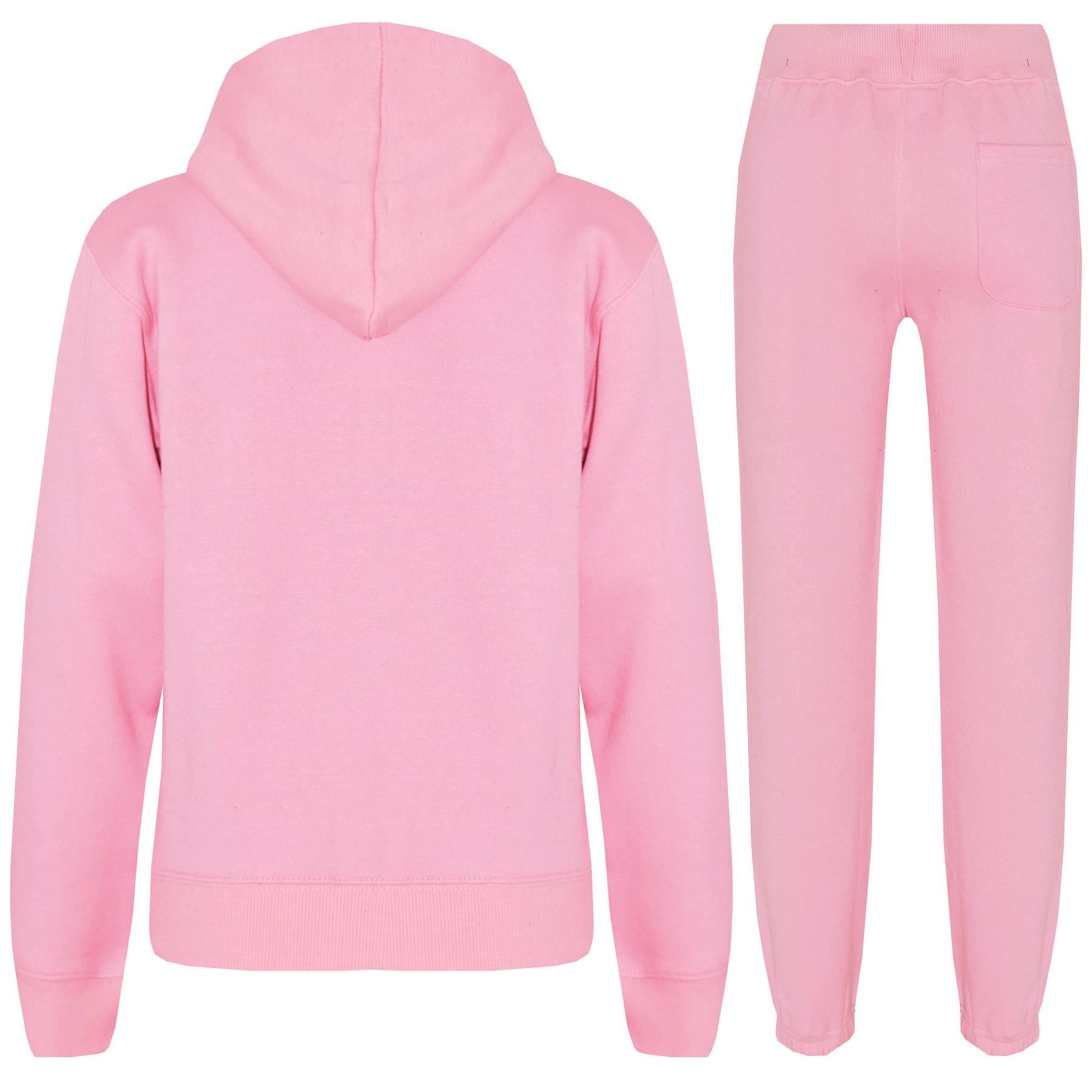 Kids Unisex Plain Tracksuit Contrast Hoodie with Joggers Sports Activewear Set - Picture 15 of 116