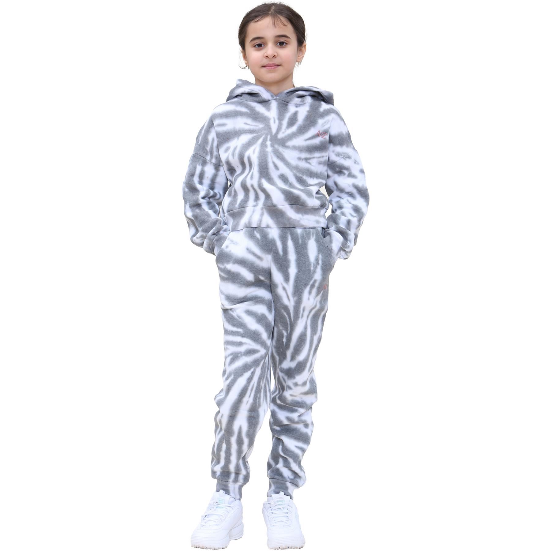 Kids Black Tie Dye Tracksuit Gym Cropped Hoodie Sweatpants Cord Set Girls 5-13 Y - Produktbild 1