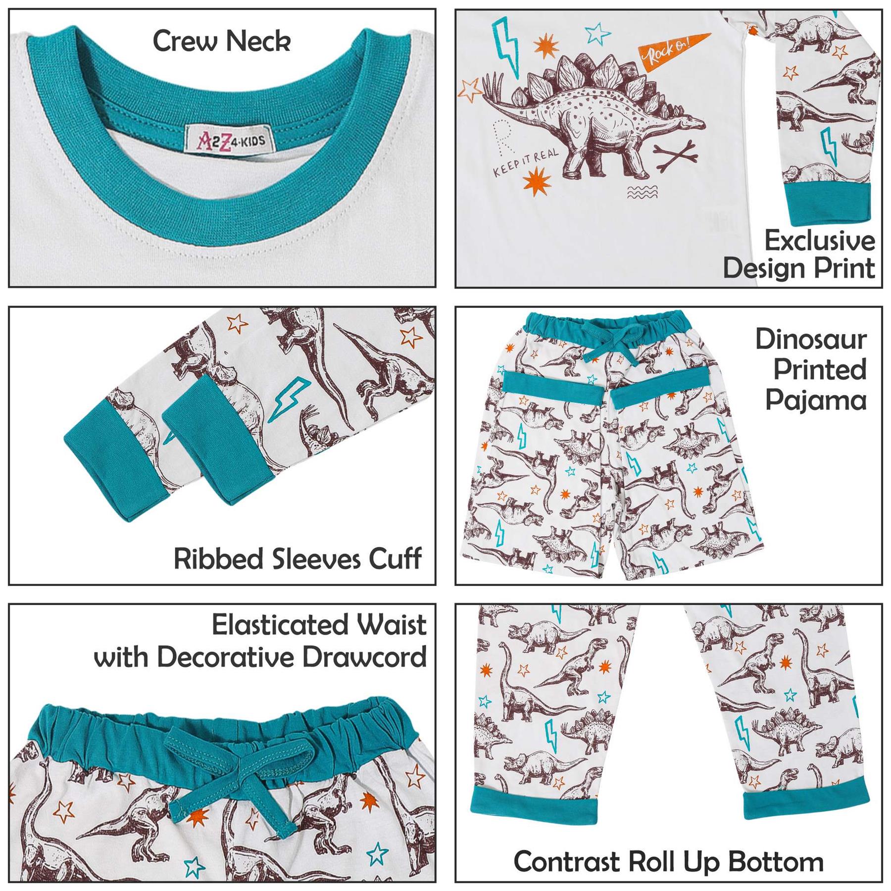 Kids Boys Dinosaur Pyjamas Children PJs 2 Piece Dino Set Lounge Suit - Picture 10 of 17
