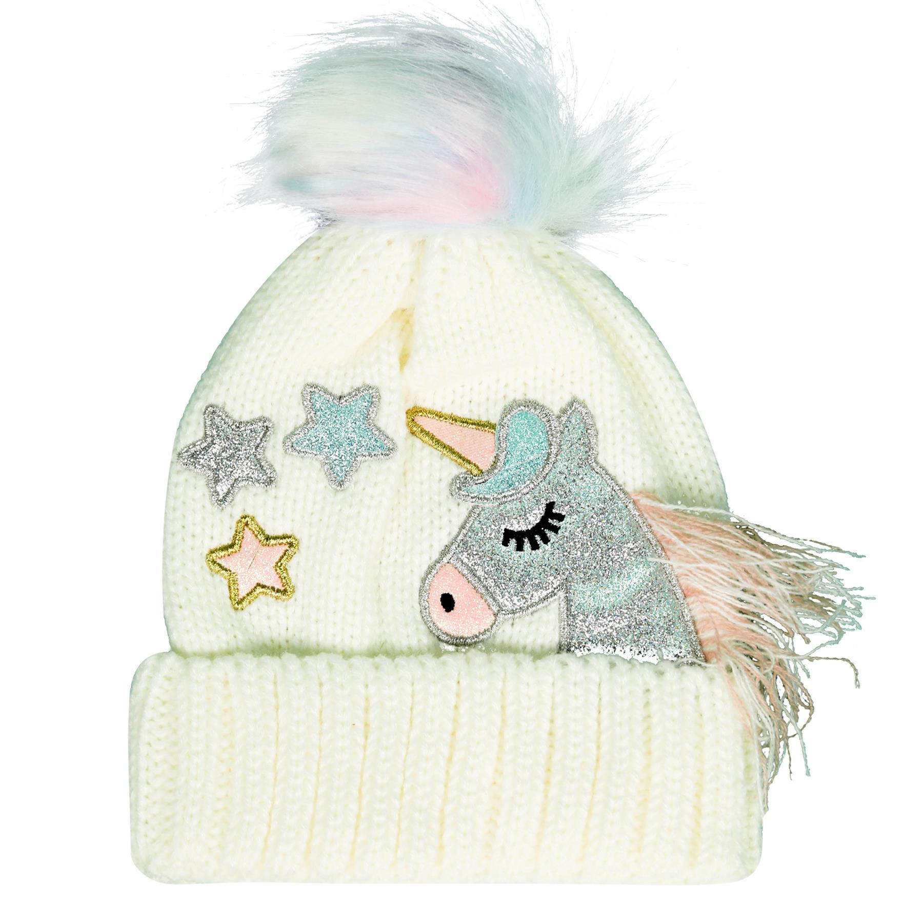 Kinder Mädchen 2er Pack Zopfmuster Mütze Einhorn Bommelmütze Bommel warm Wintermütze - Bild 4 von 4