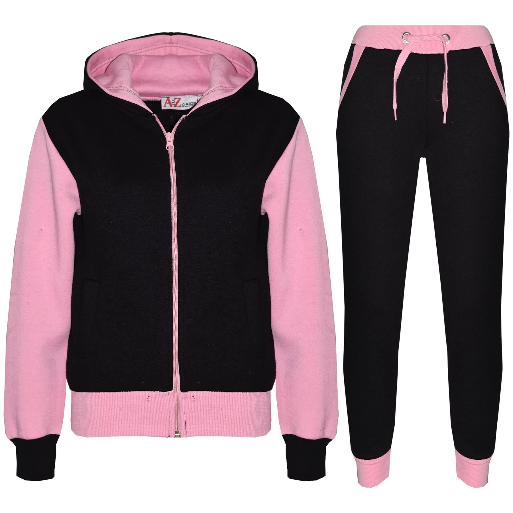 Kids Tracksuit Girls Boys Fleece Hooded Top Bottom Set Jogging Pullover Suit Jogger 7-13Yr