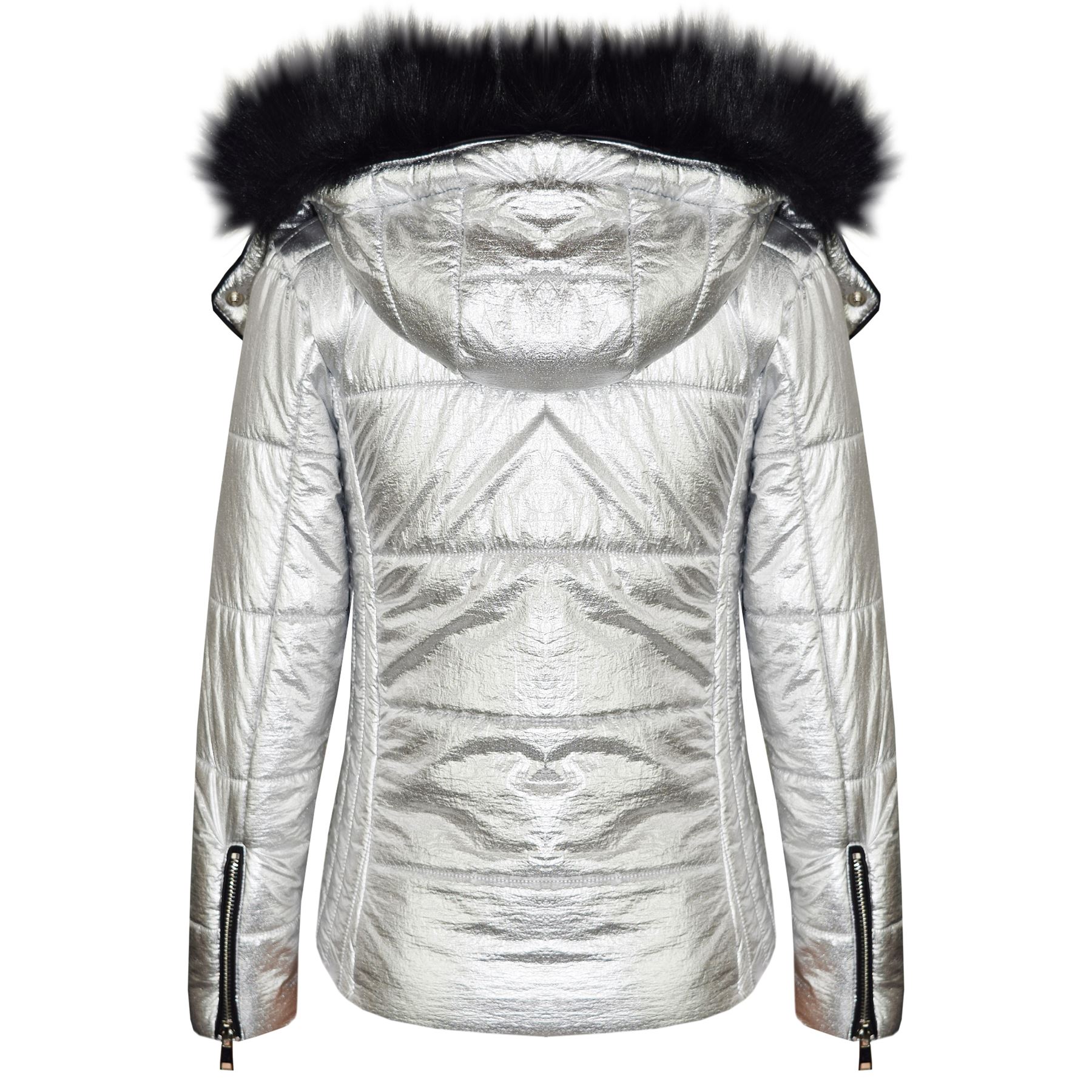 Kids Girls Jacket Metallic Foil Quilted Padded Puffer Bubble Fur Colar Warm Coat Kids Girls Jacket Metallic Foil Quilted Padded Puffer Bubble Fur Colar Warm Coat
