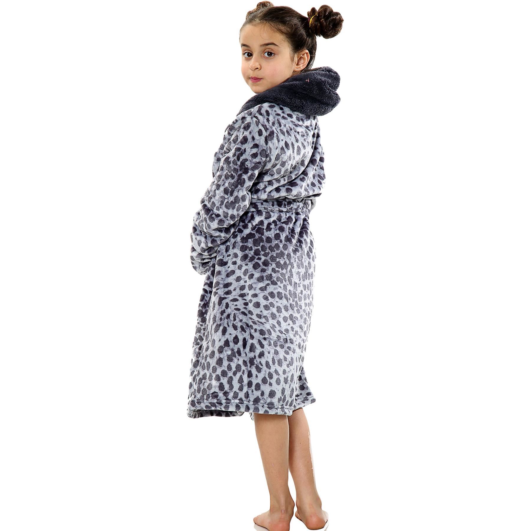 Toddler Girl Fleece Bathrobe - Hooded Animal Print Robe For After Bath & Lounging (Size 2-3T, Blue)