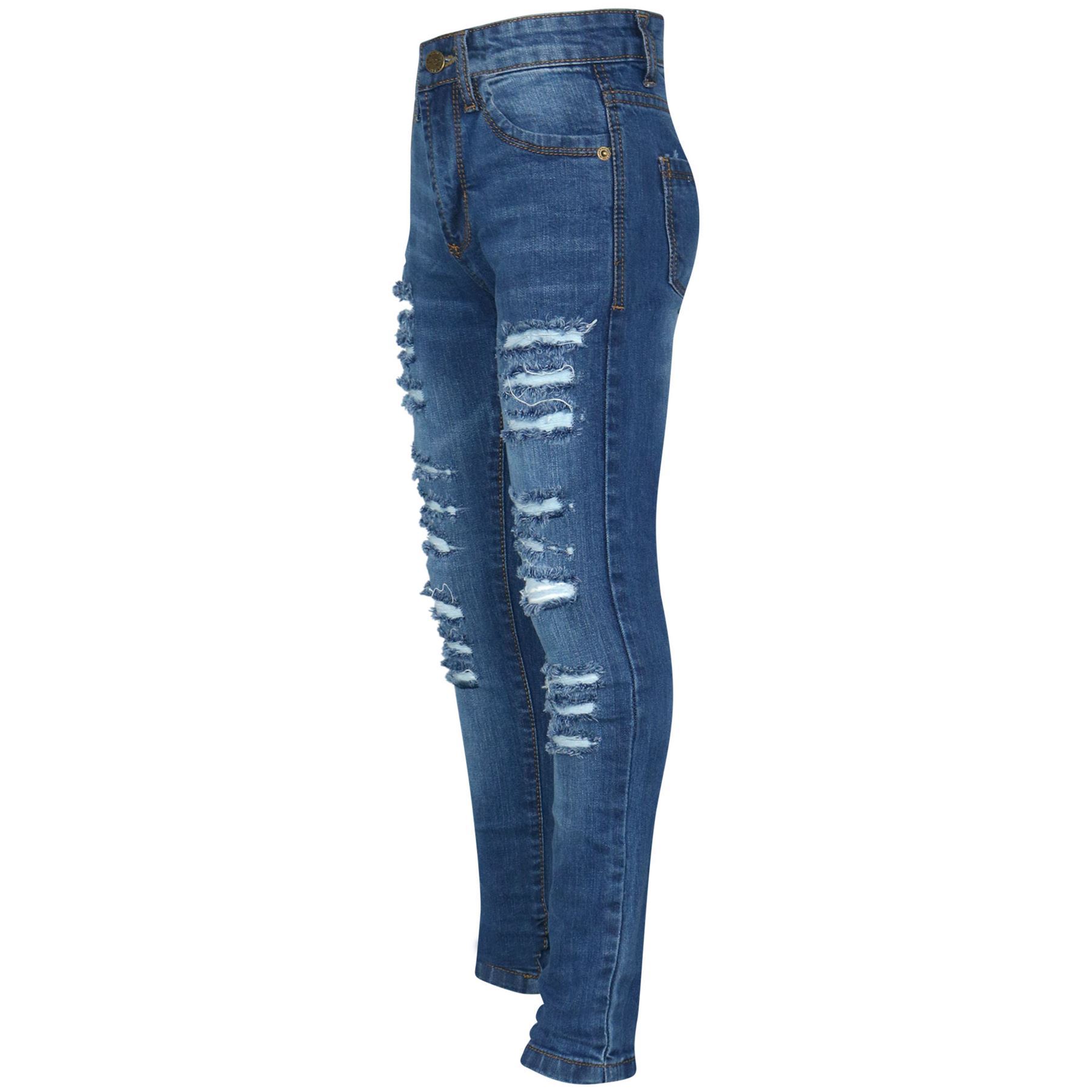 Kids Girls Stretchy Skinny Jeans Ripped 