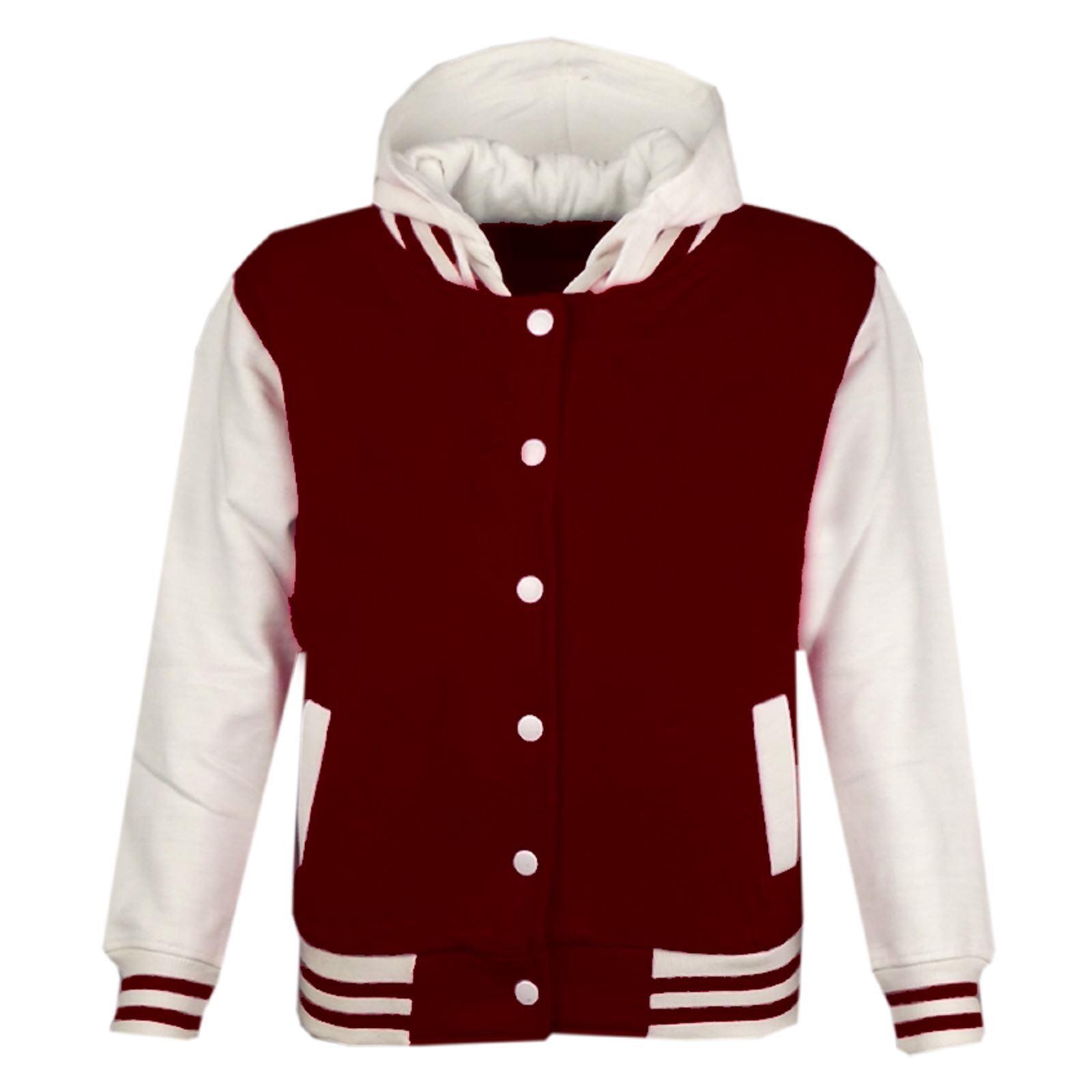 Kids Girls Boys Baseball Jacket Varsity Style Plain Red School Jackets Top  2-13Y