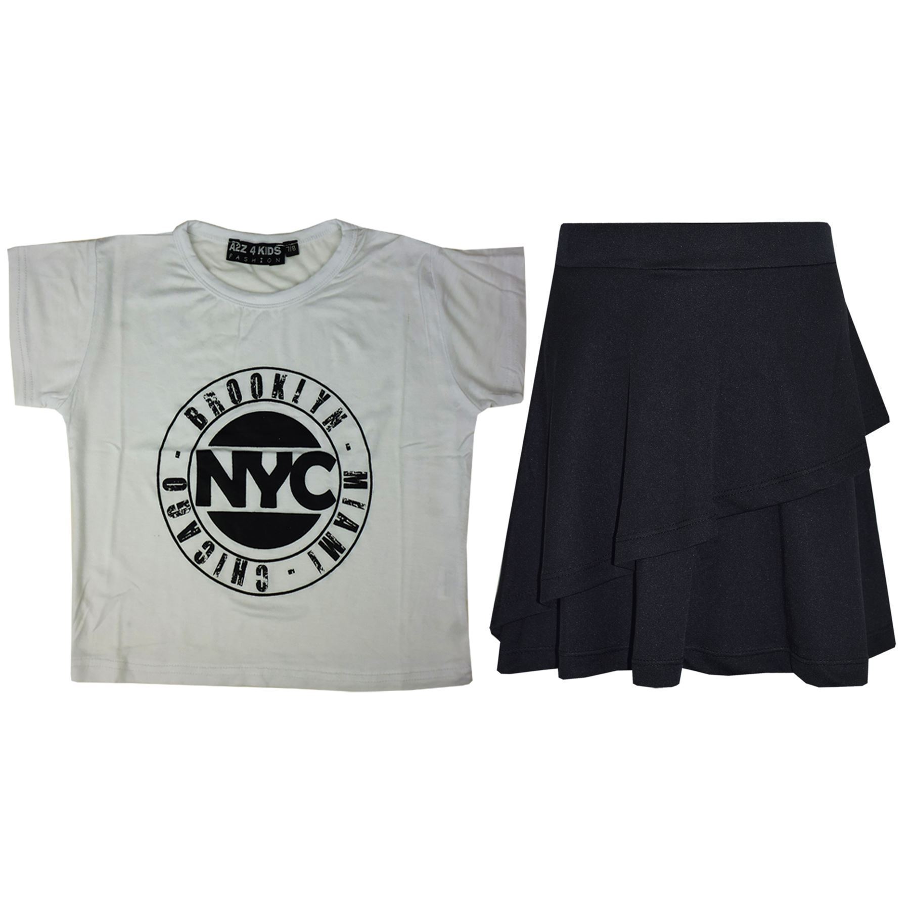 Kids Girls Crop Top And Fril Skirt Trendy Stylish Crew Neck Skater Skirt Set - Picture 33 of 41