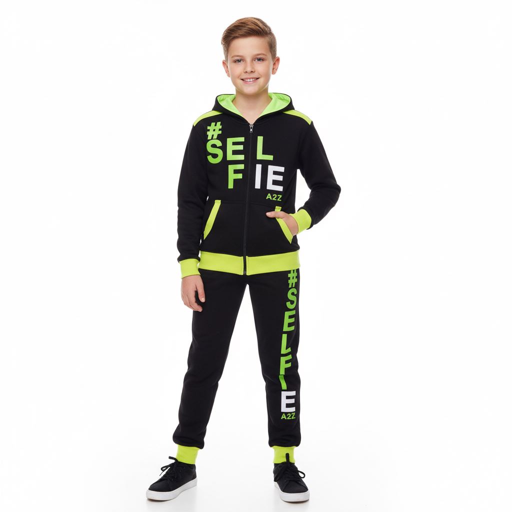 A2Z Kids Trainingsanzug #Selfie – Batik-Hoodie Mit Jogginghose Für Mädchen (Größe 9-1, Schwarz Neon Pink)