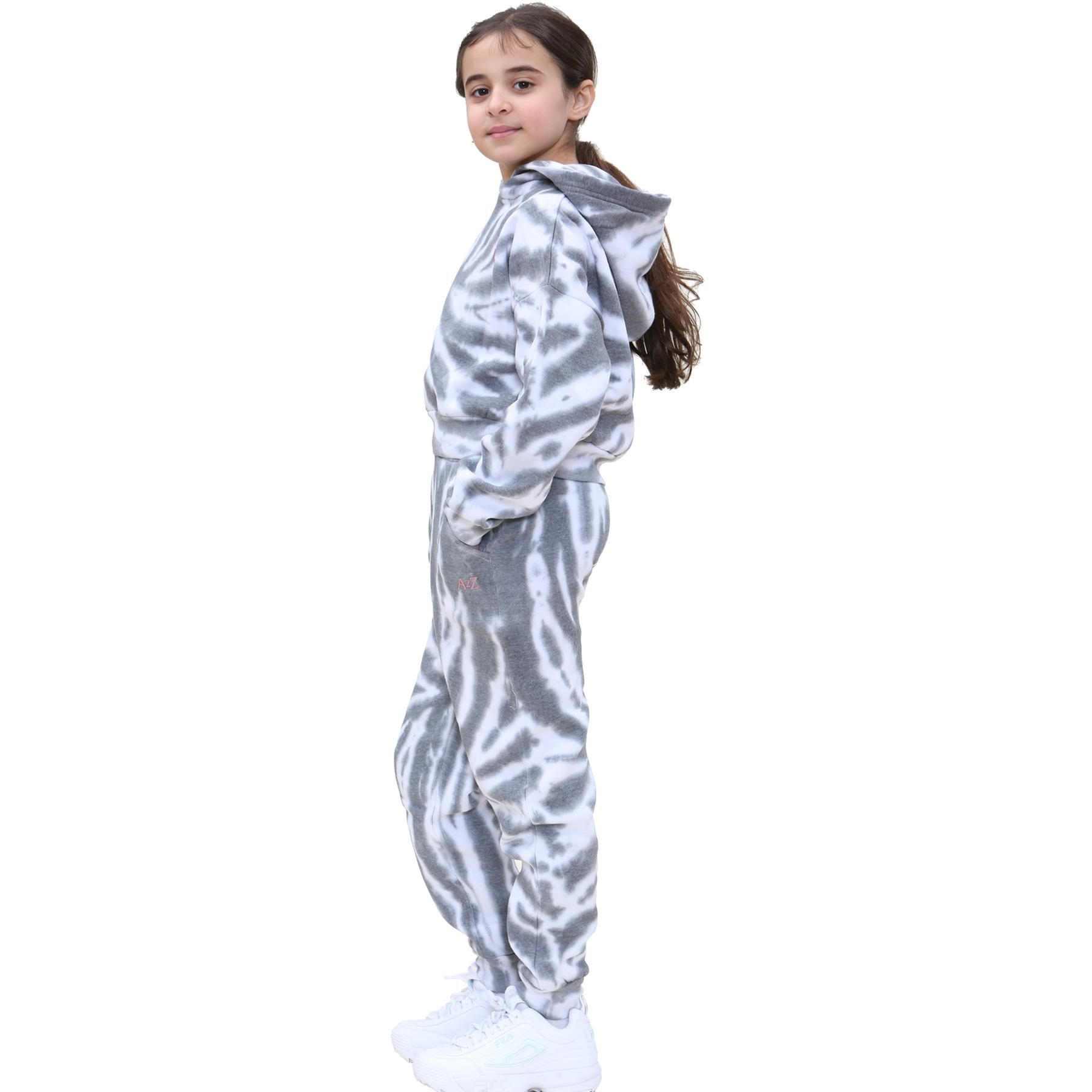 Kids Black Tie Dye Tracksuit Gym Cropped Hoodie Sweatpants Cord Set Girls 5-13 Y - Produktbild 2