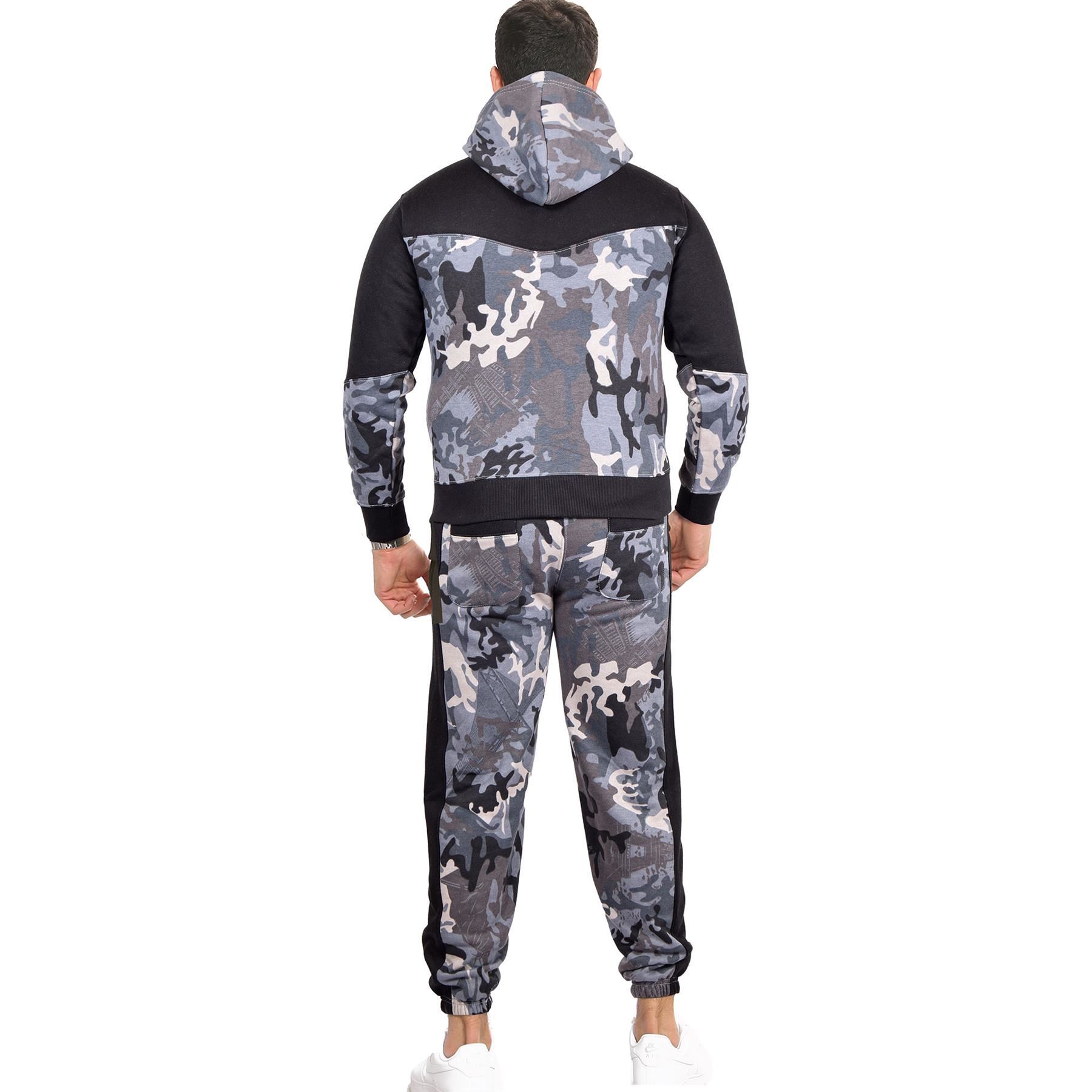 Mens Tracksuit Camouflage Hoodie Sweatpants Gents Gym Exercise Adults Fashion - Picture 4 of 7