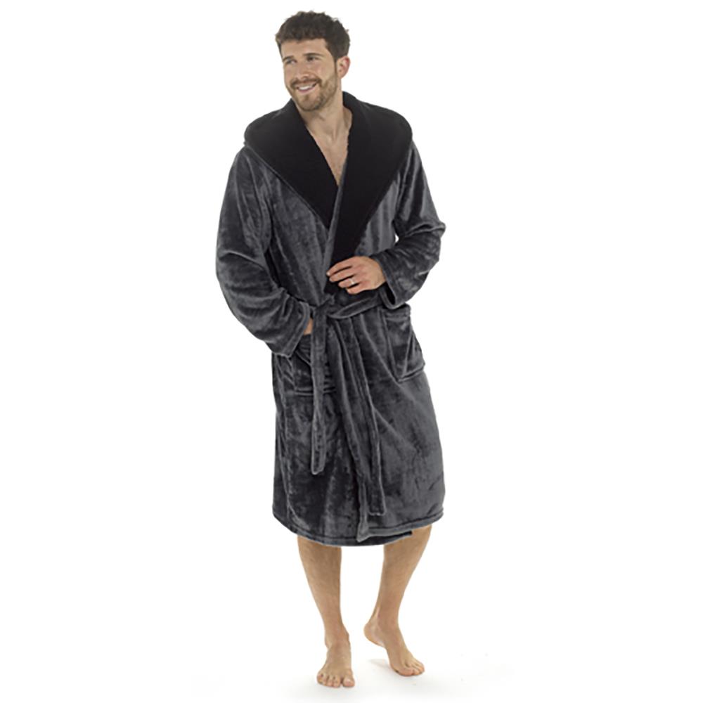 A2Z Mens Dressing Gown Super Soft Luxury Sherpa Hooded Flannel Fleece Bath Robe - Picture 5 of 8