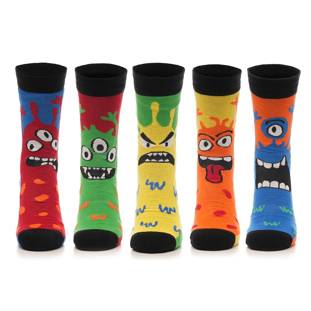 Mens 5 Pack Monster Design Socks Comfortable For Daily Wear Cotton Rich Socks - Picture 4 of 10