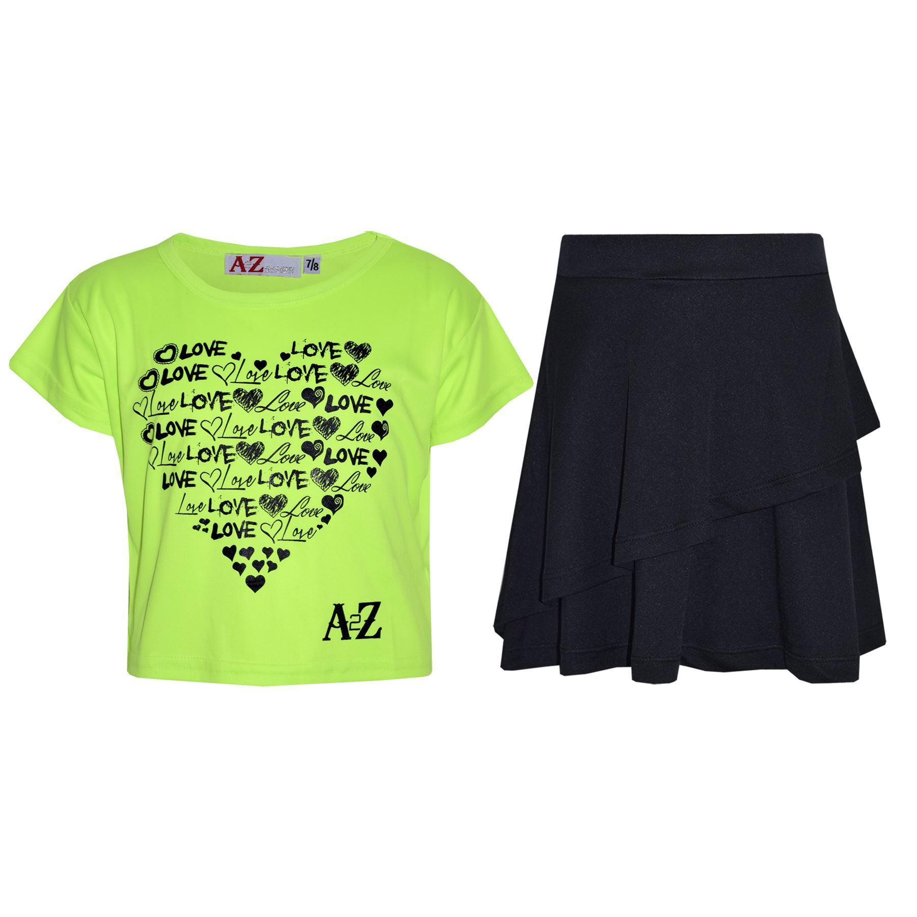 Kids Girls Crop Top And Fril Skirt Trendy Stylish Crew Neck Skater Skirt Set - Picture 24 of 41