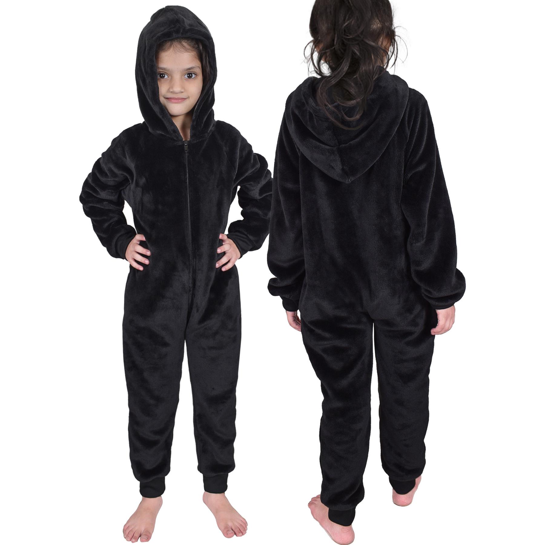Kids Girls Boys Plain Fleece A2Z Onesie One Piece Hooded All In One Jumpsuit - Picture 5 of 27