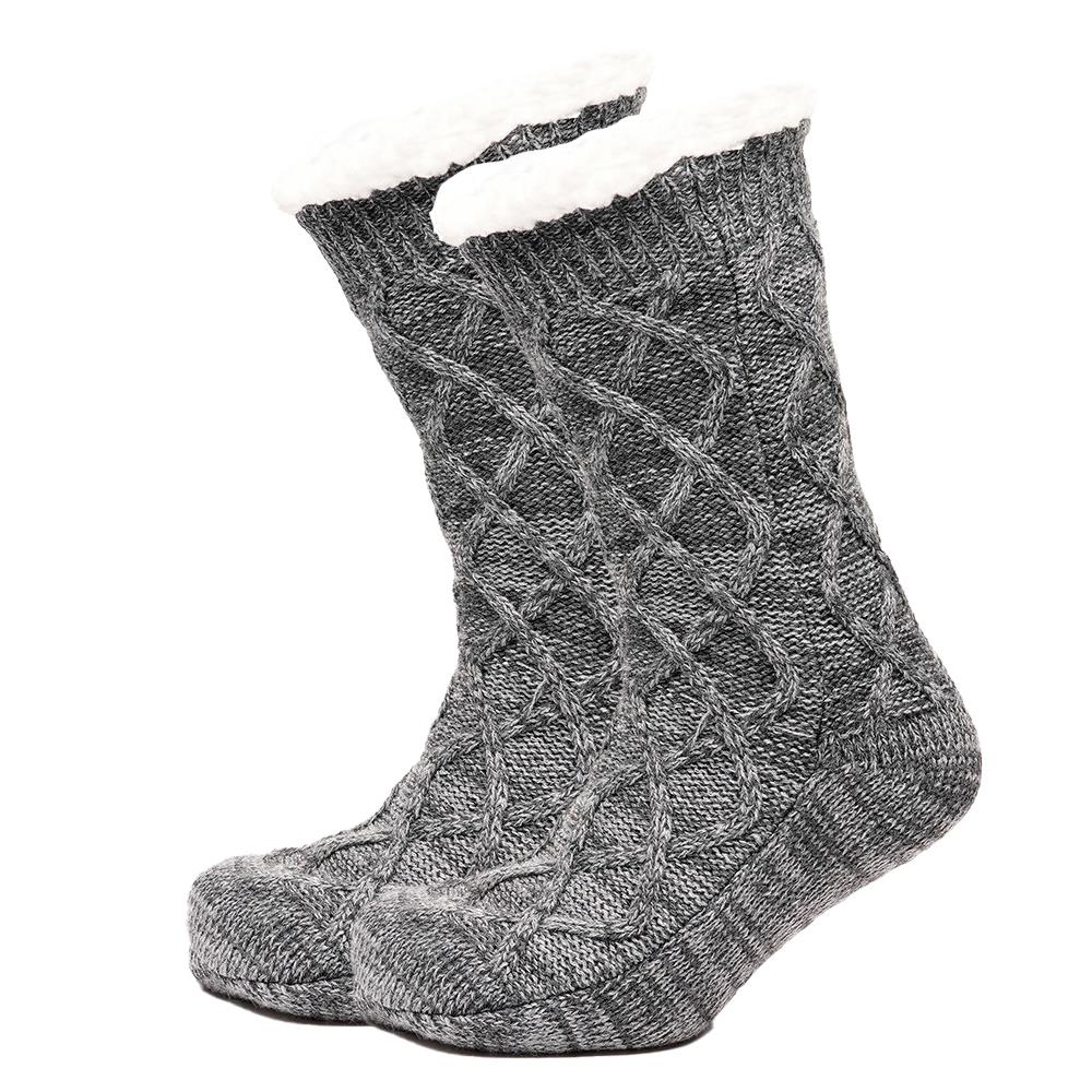 A2Z Mens Slipper Socks Yarn Chunky Cable Knit Sherpa Lining Warm Winter Socks - Picture 5 of 6
