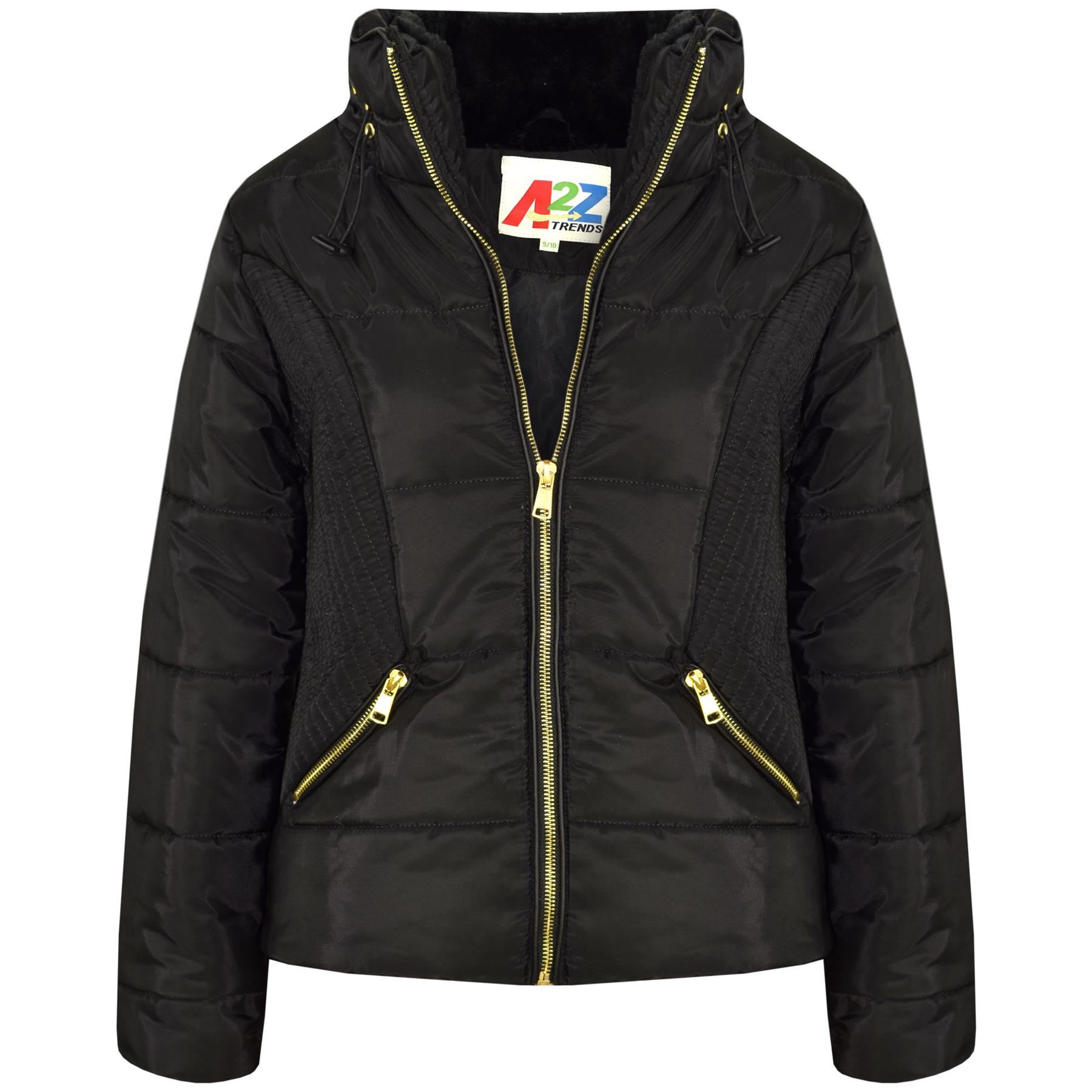 Kids Girls Jacket Fur High Neckline Quilted Puffer Bubble Padded Warm