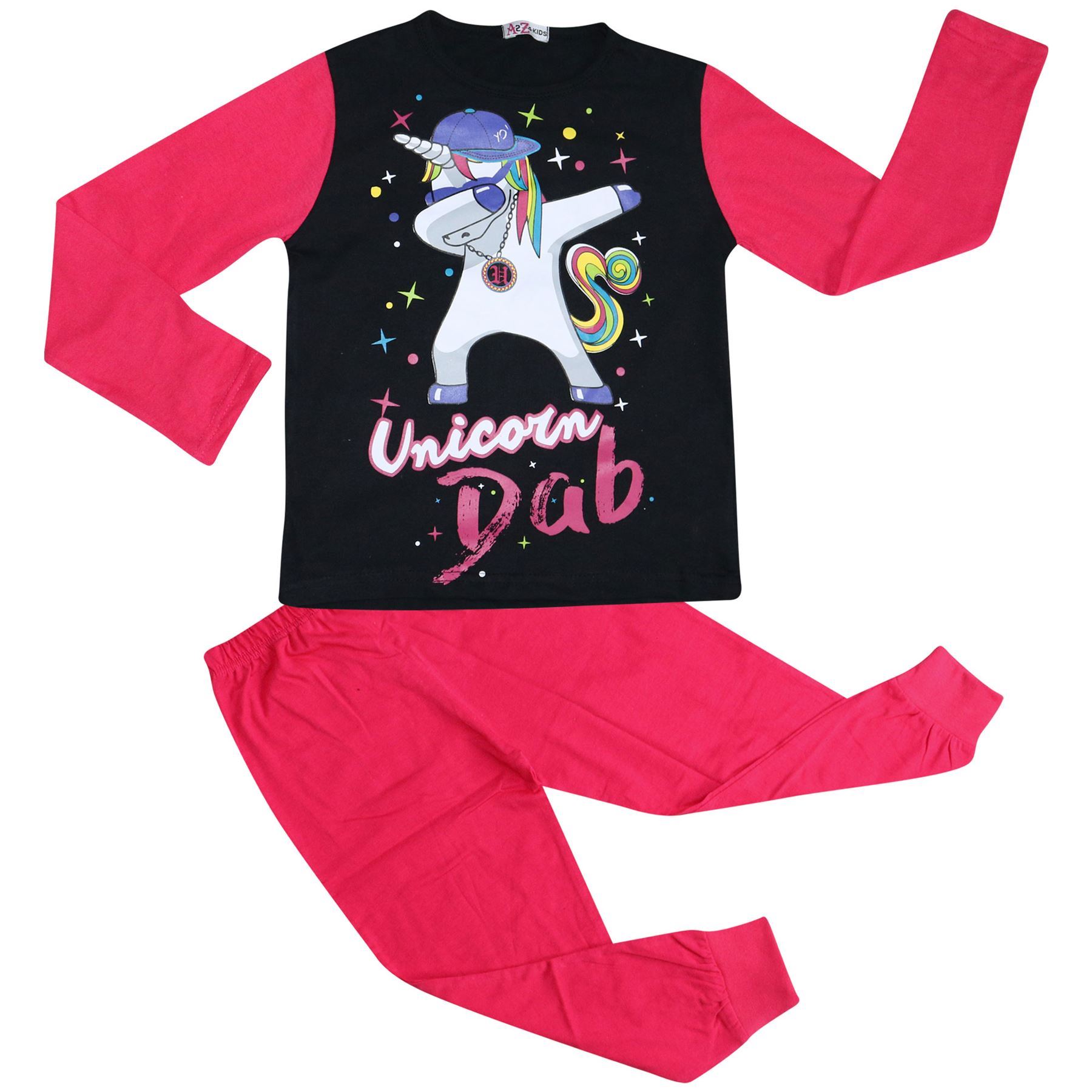 Kids Girls Pyjamas Designer Unicorn Dab Floss Lounge Wear Nightwear PJS 5-13 Yr