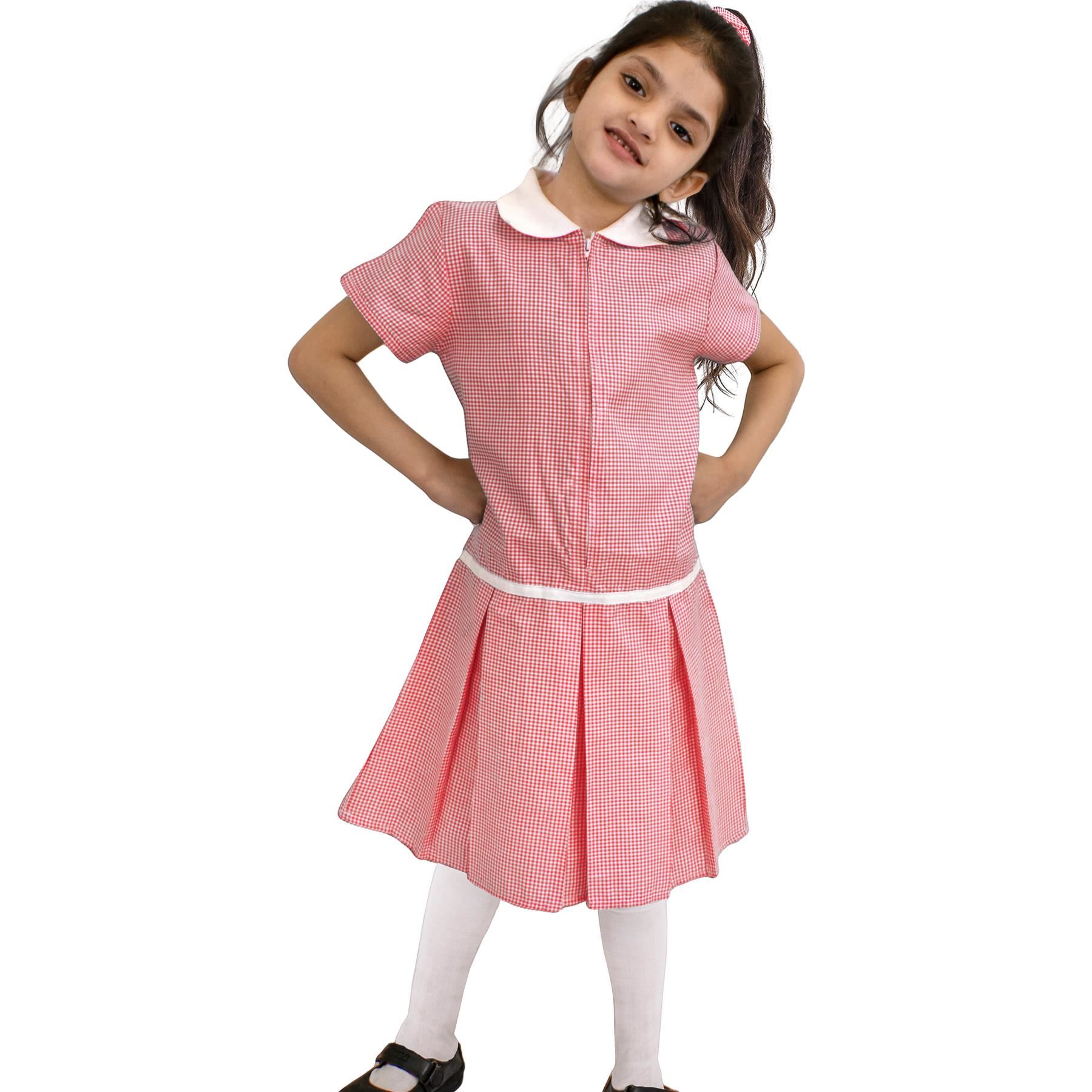 Kids Girls Gingham School Dress Zip Up Check Dresses With Matching Scrunchies - Picture 14 of 16