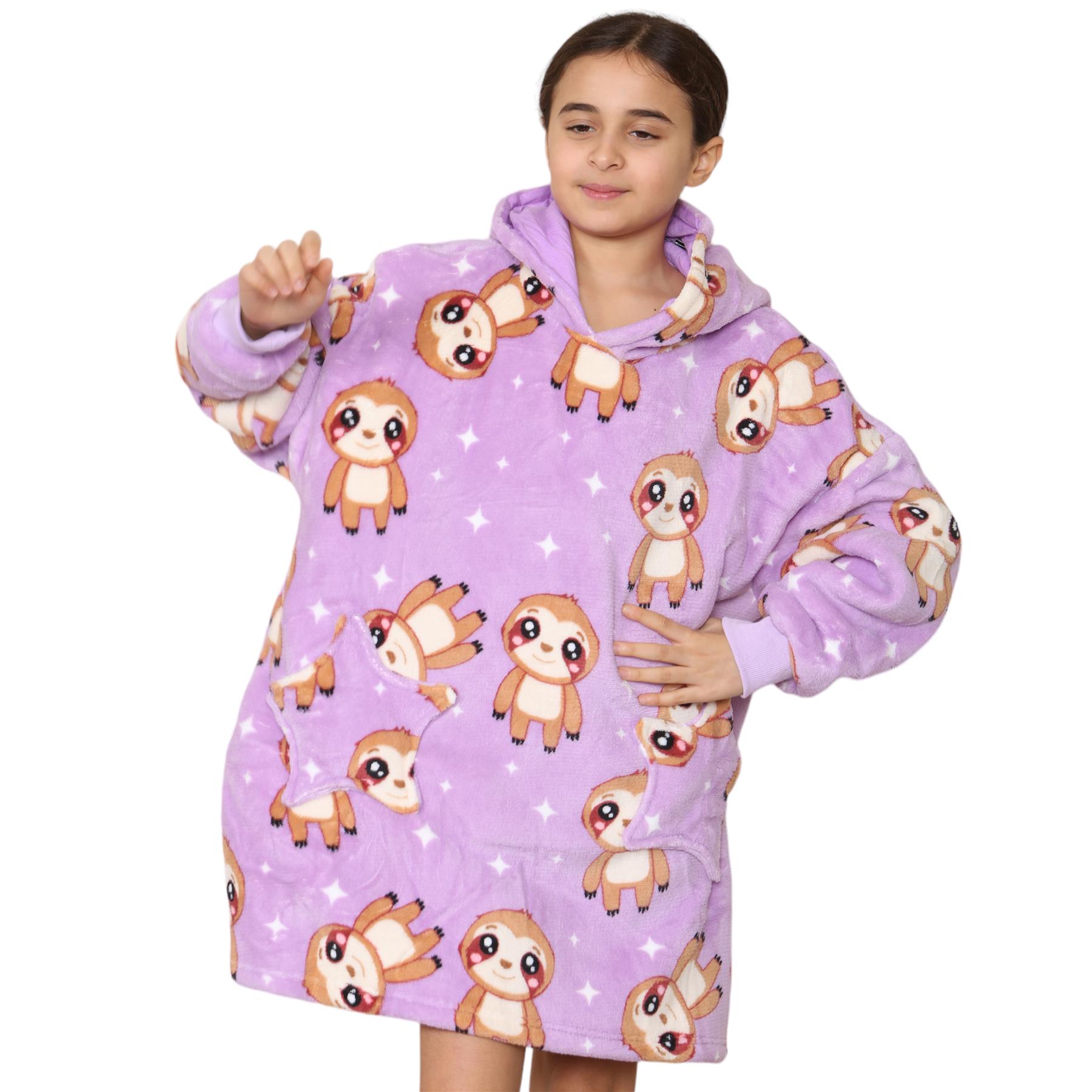 Kids Girls Boys Oversized Hoodie Animal Snuggle Blanket Super Soft Warm Fleece - Picture 32 of 47