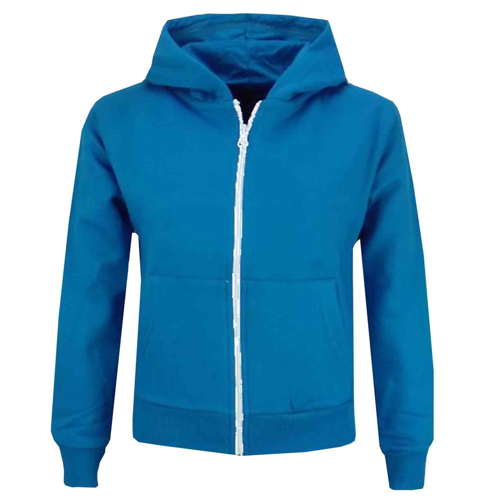 Kids Classic Plain & Tie Dye Print Full Zip-Up Soft Hooded Zipper Jacket 2-13Yrs - Picture 119 of 128