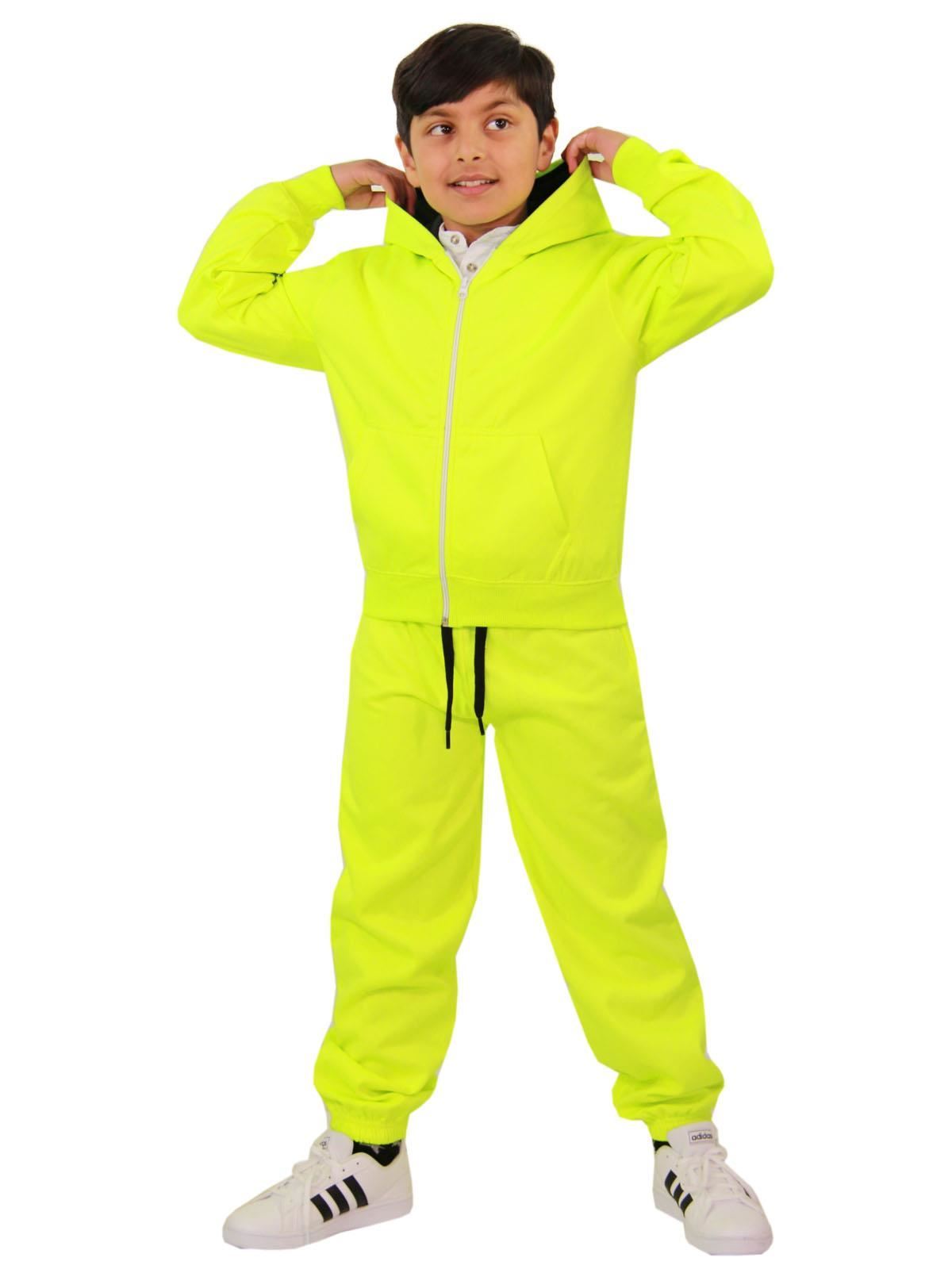 Kids Unisex Plain Tracksuit Contrast Hoodie with Joggers Sports Activewear Set - Picture 71 of 116