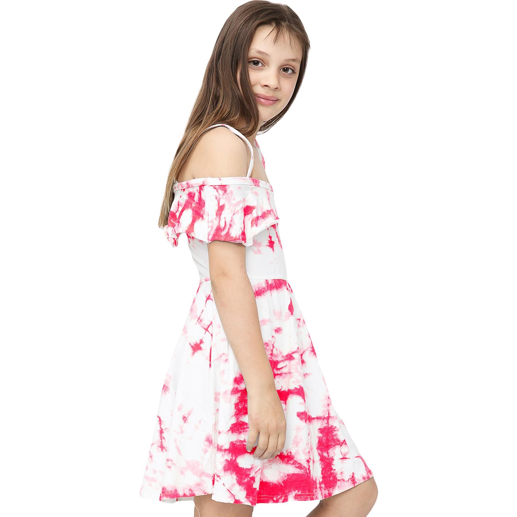 Girls Skater Dress Kids Plain Color Summer Party Off Shoulder Dresses 7-13 Yr - Picture 101 of 111