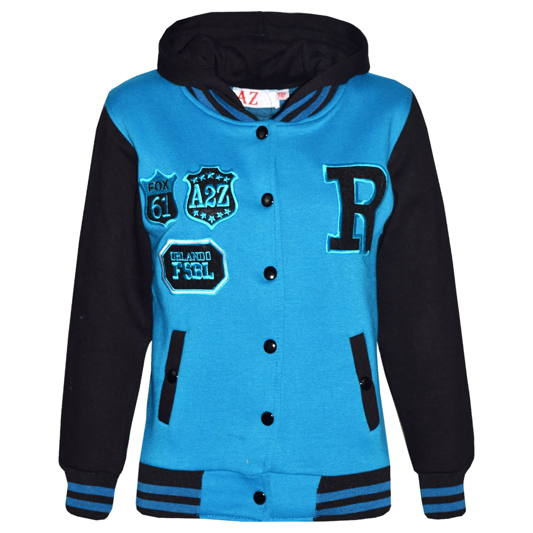 Kids B.B Hooded NYC FOX Jacket Long Sleeve Baseball Coat Girls Boys Age 1-13 Yrs - Picture 51 of 104