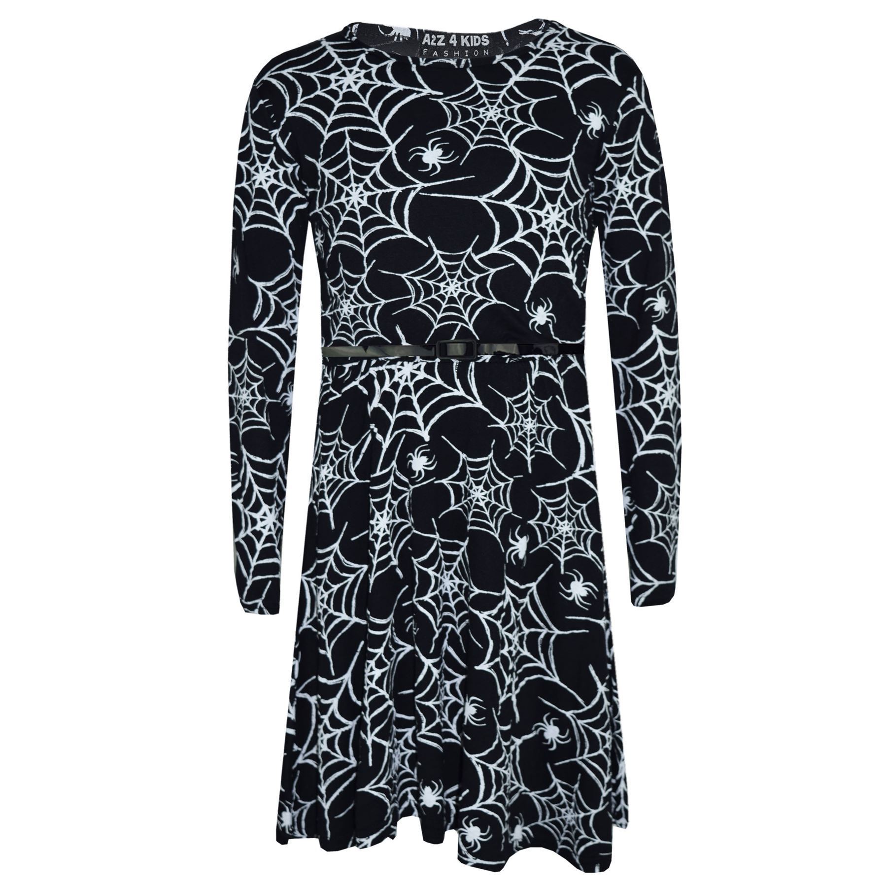 Girls Halloween Dresses Spider Web Skater Swing Dress Fancy Costume Legging - Picture 10 of 15