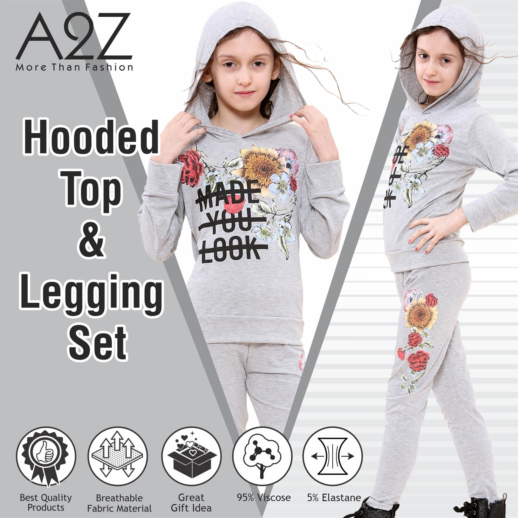 Girls Top Kids Made You Look Print Long Sleeves Hooded Top & Legging Set 5-13 Yr - Picture 19 of 21