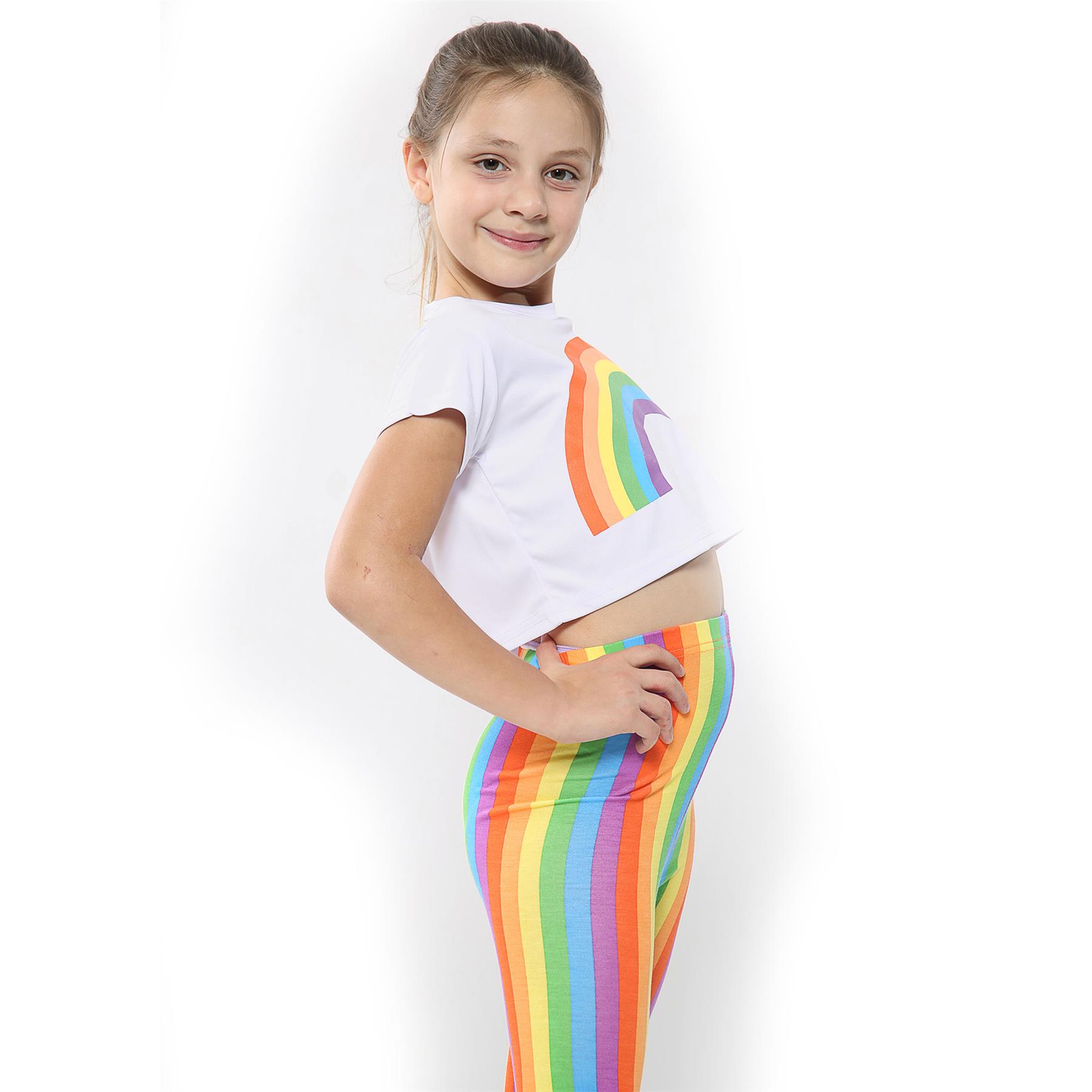 Kids Girls Crop Top & Legging Set Rainbow Fashion Two Piece Outfit