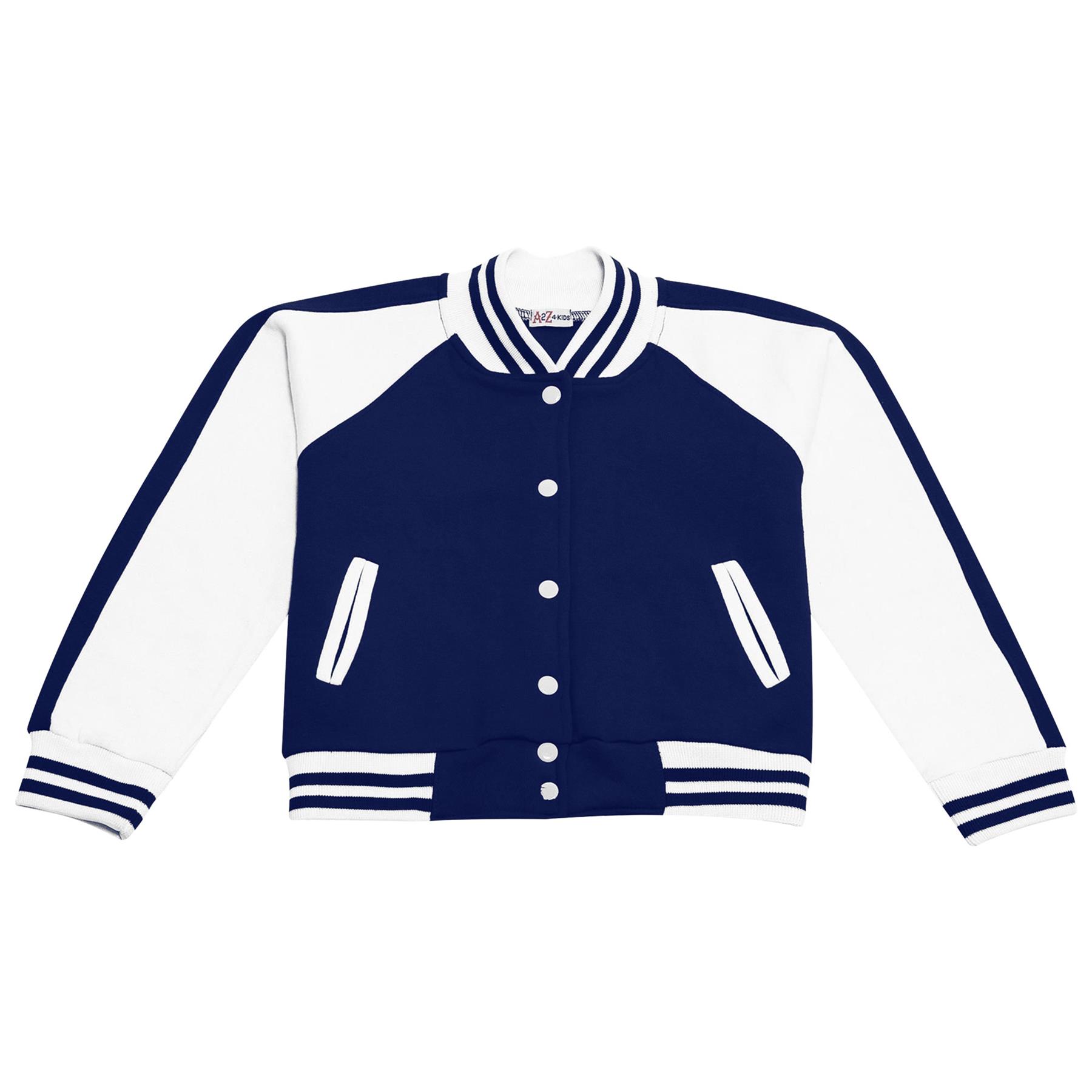 Kids B.b Plain Jacket Varsity Style Long Sleeve Coat Girls Boys Age 2-13 Years - Picture 99 of 106
