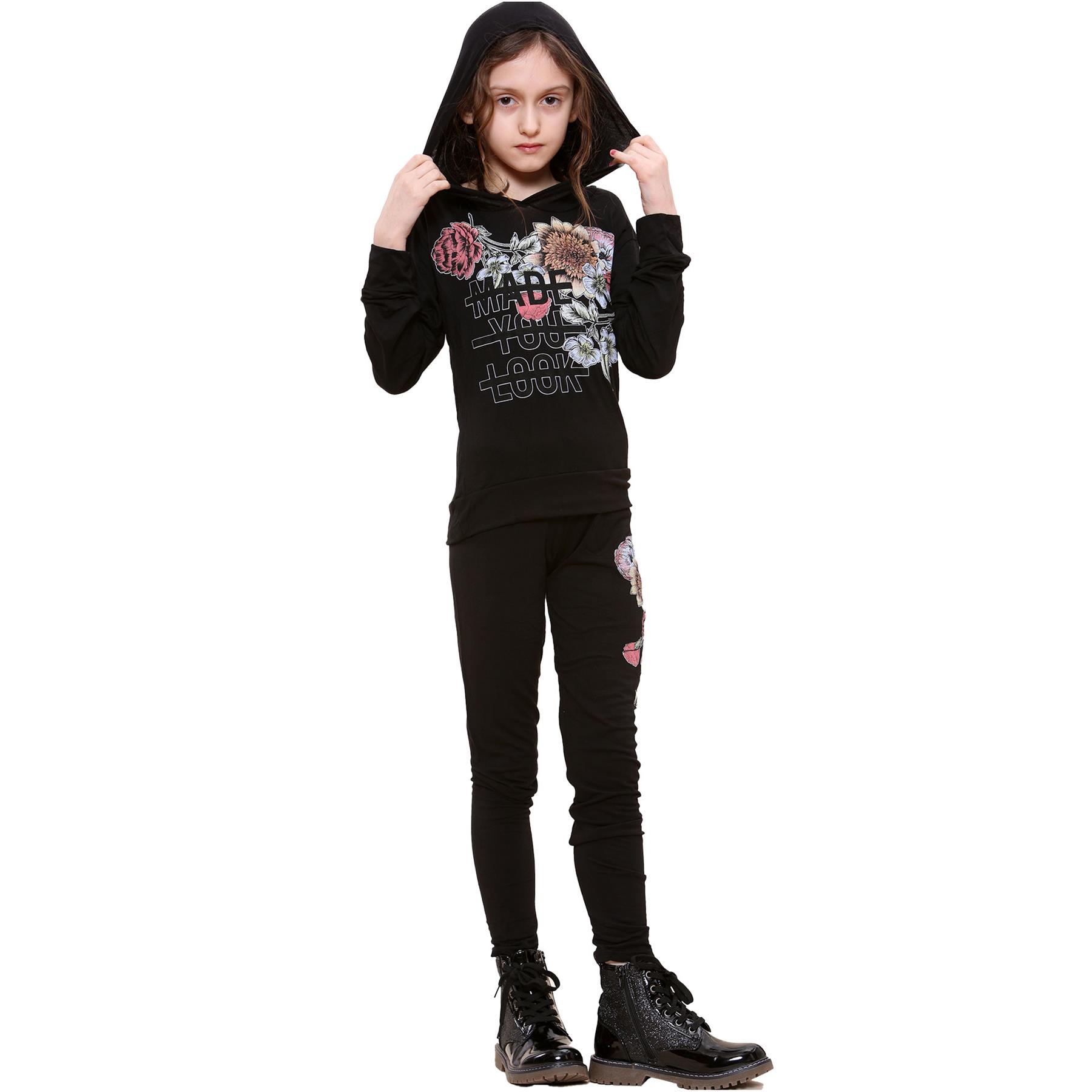 Girls Top Kids Made You Look Print Long Sleeves Hooded Top & Legging Set 5-13 Yr - Picture 9 of 21