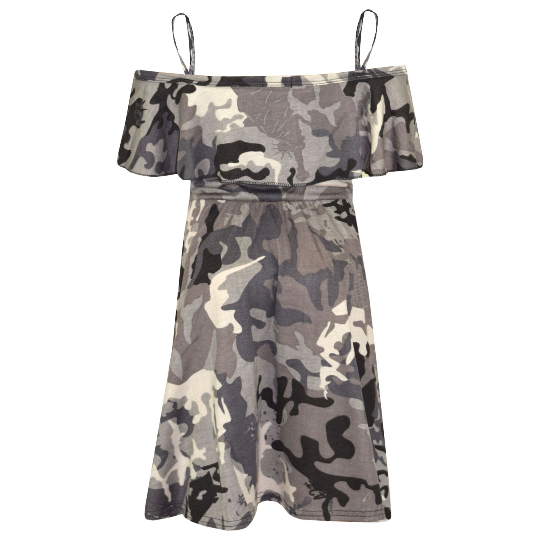 Girls Skater Dress Kids Plain Color Summer Party Off Shoulder Dresses 7-13 Yr - Picture 13 of 111