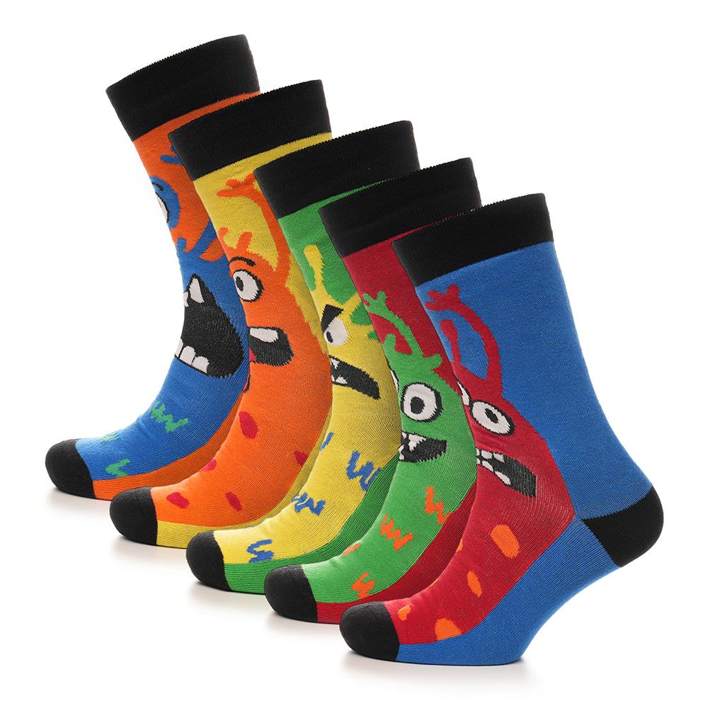 Mens 5 Pack Monster Design Socks Comfortable For Daily Wear Cotton Rich Socks - Picture 3 of 10