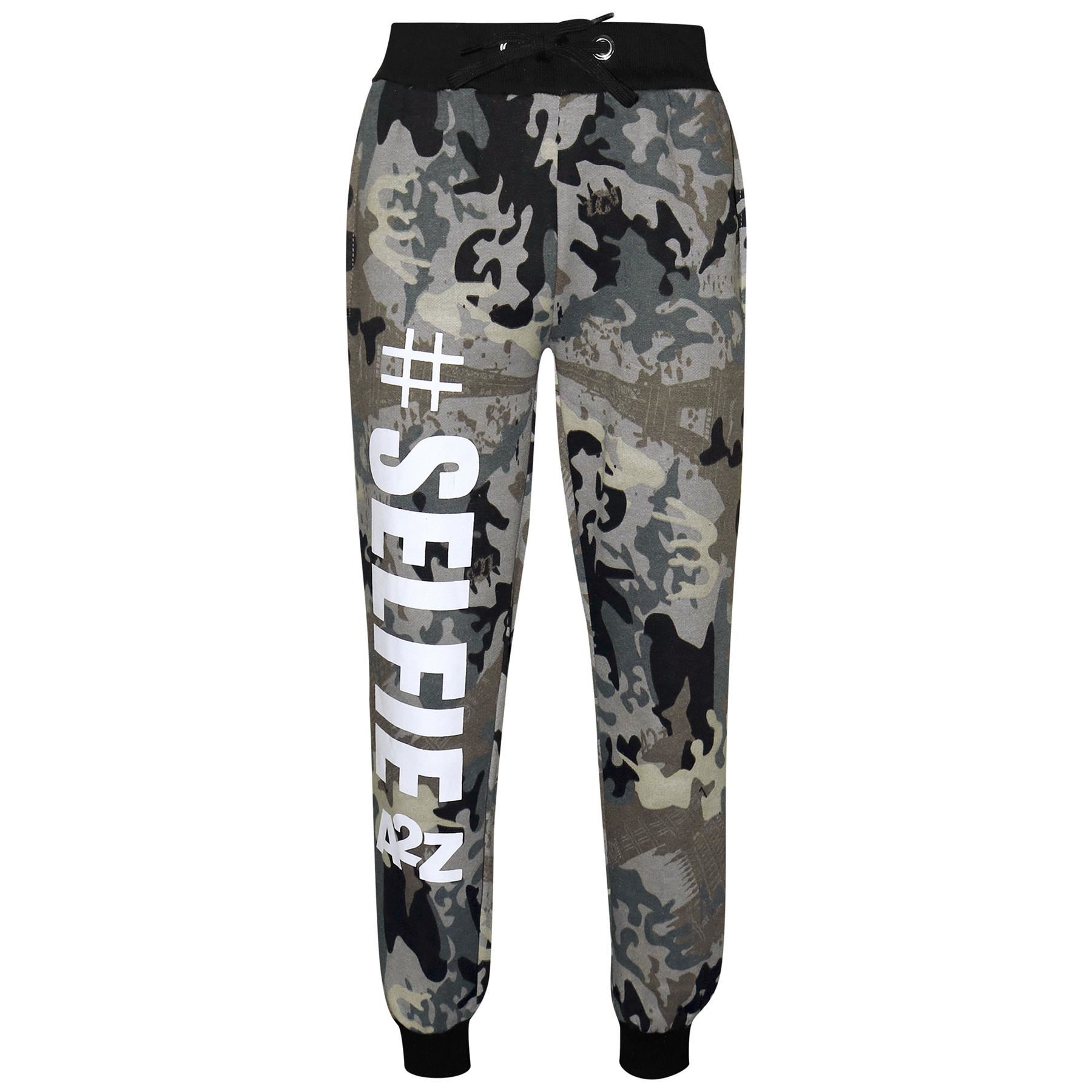 Kids Girls Tracksuit #Selfie Camouflage Charcoal Hooded Crop Top Bottom Jog Suit - Picture 5 of 9