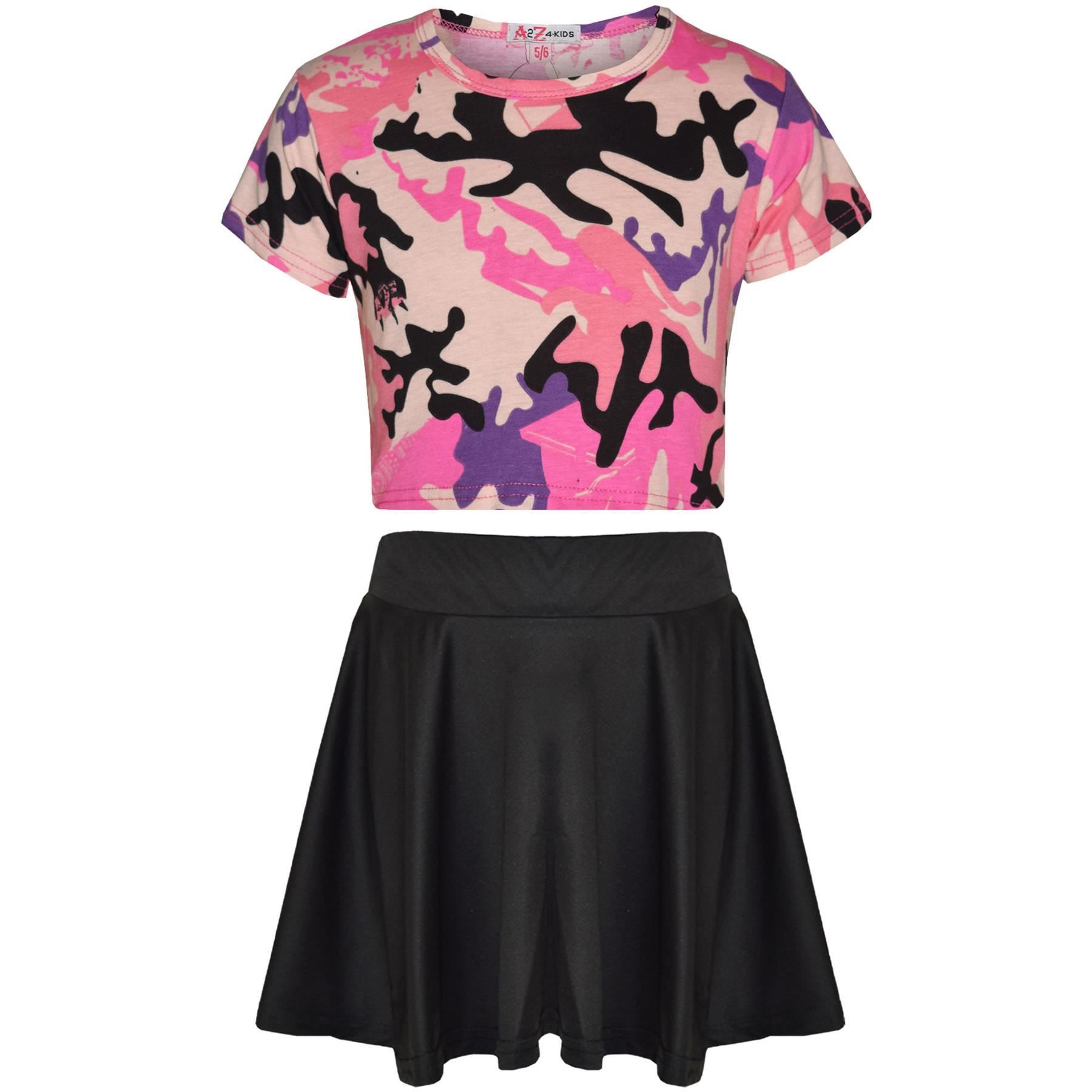 A2Z Kids Camo Crop Top & Skater Skirt Set Summer Wear Girls Boys Age 5-13 Years - Picture 5 of 33