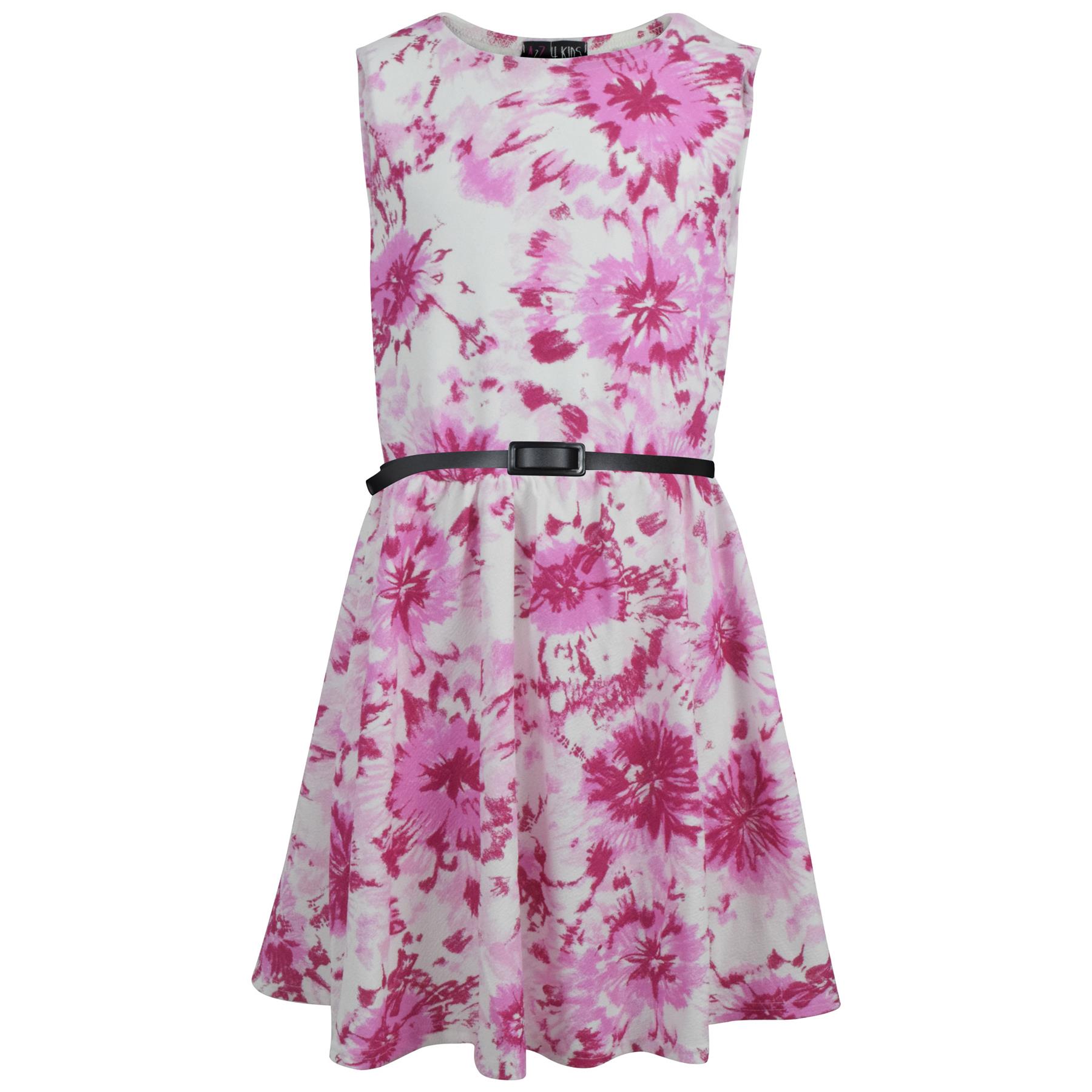 Kids Girls Skater Dress Sleeveless Pink Floral Party Fashion Summer Dresses - Picture 2 of 4