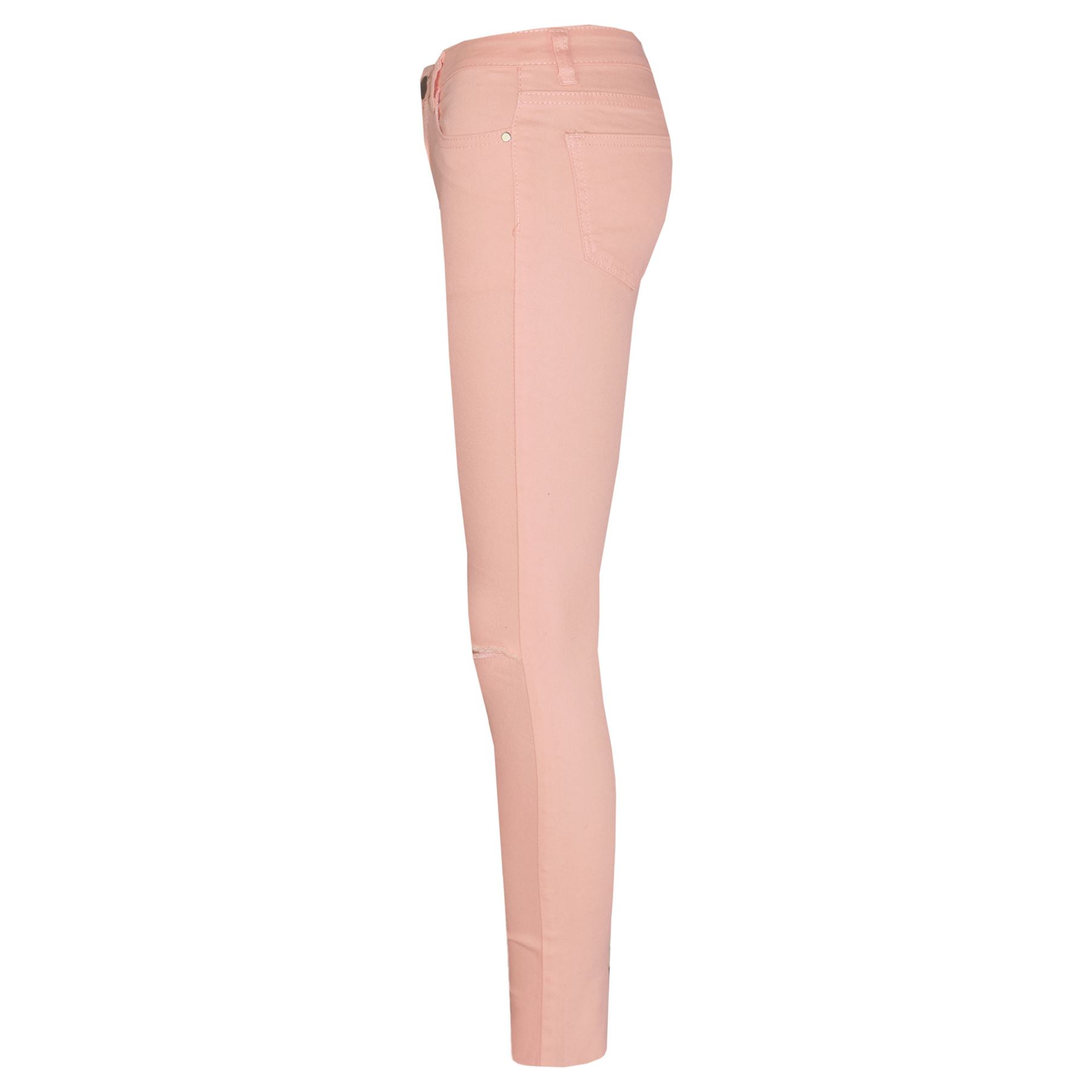 Girls Stretchy Jeans Kids Peach Denim Ripped Pants Frayed Trousers Age 5-13 Year