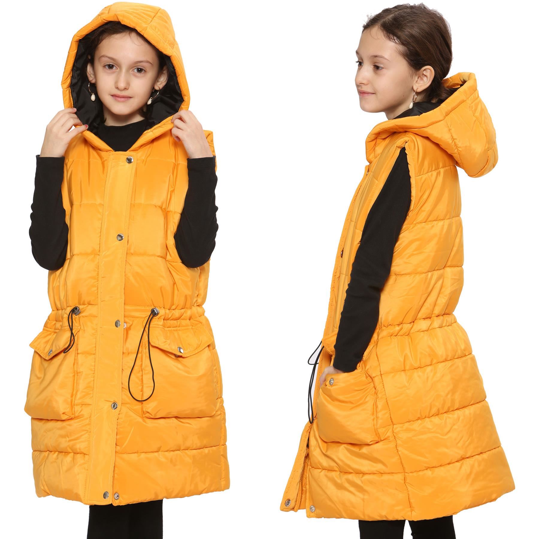 Kids Girls Oversized Mustard Gilet Long Line Jacket Long Sleeveless Coat 7-13 Yr - Picture 8 of 11
