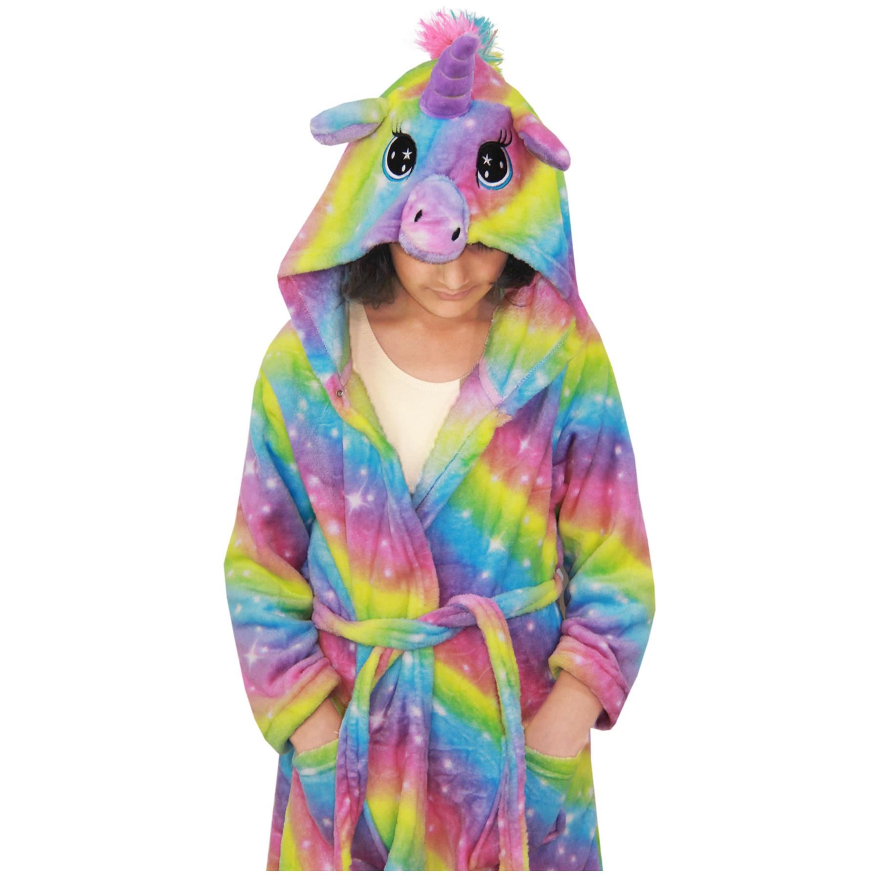 Kids Girls Unicorn Bathrobe Hooded Galaxy Xmas Cosplay Costume Soft
